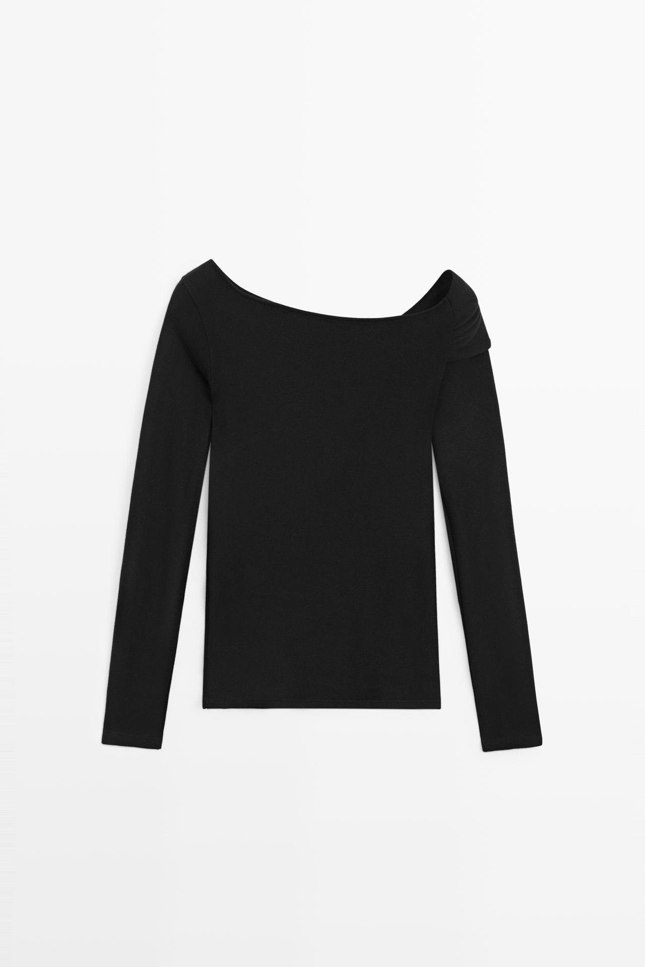 Long sleeve top with metallic detail — BLACK