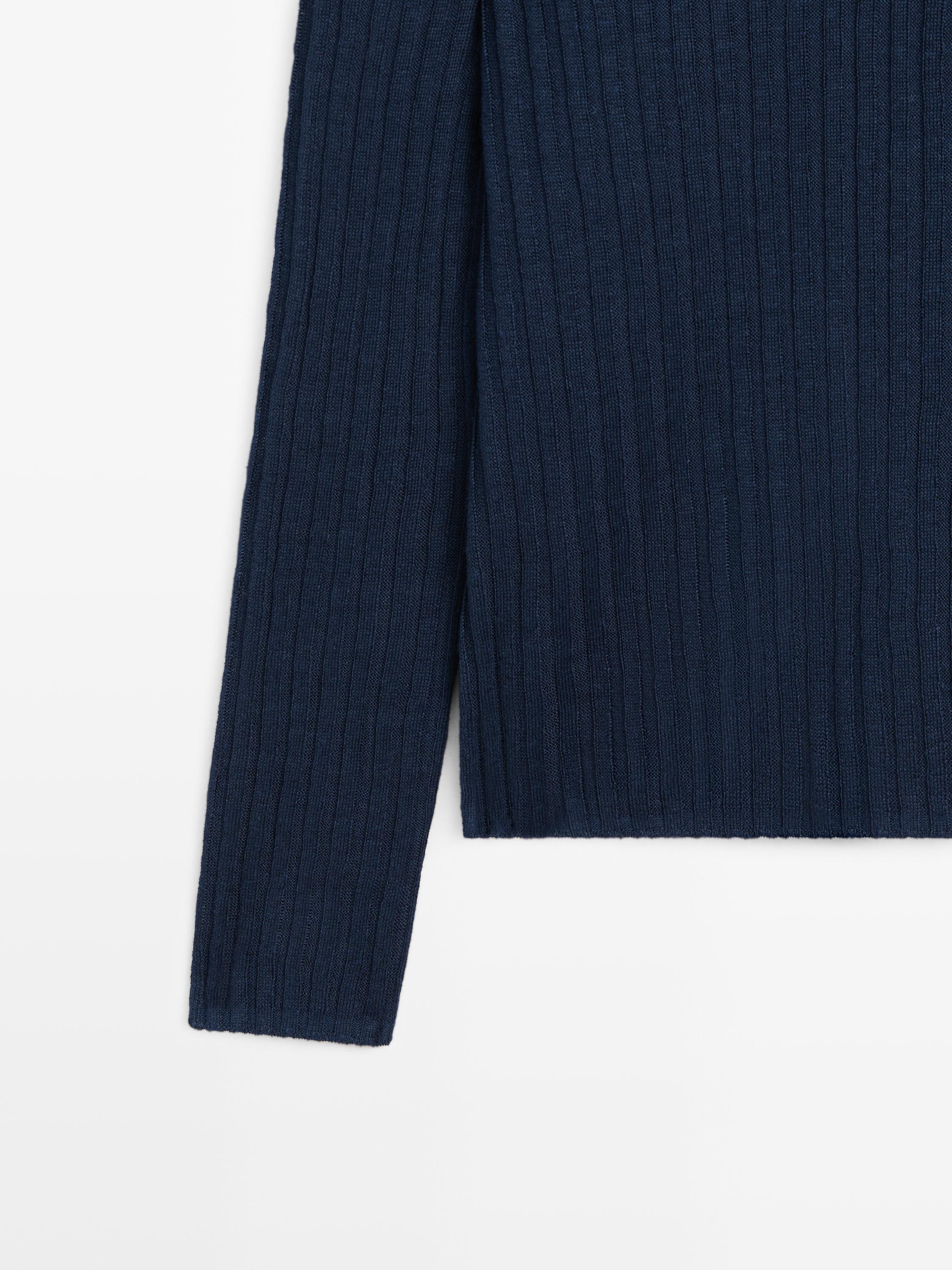 100% linen knit sweater with button details — INK BLUE