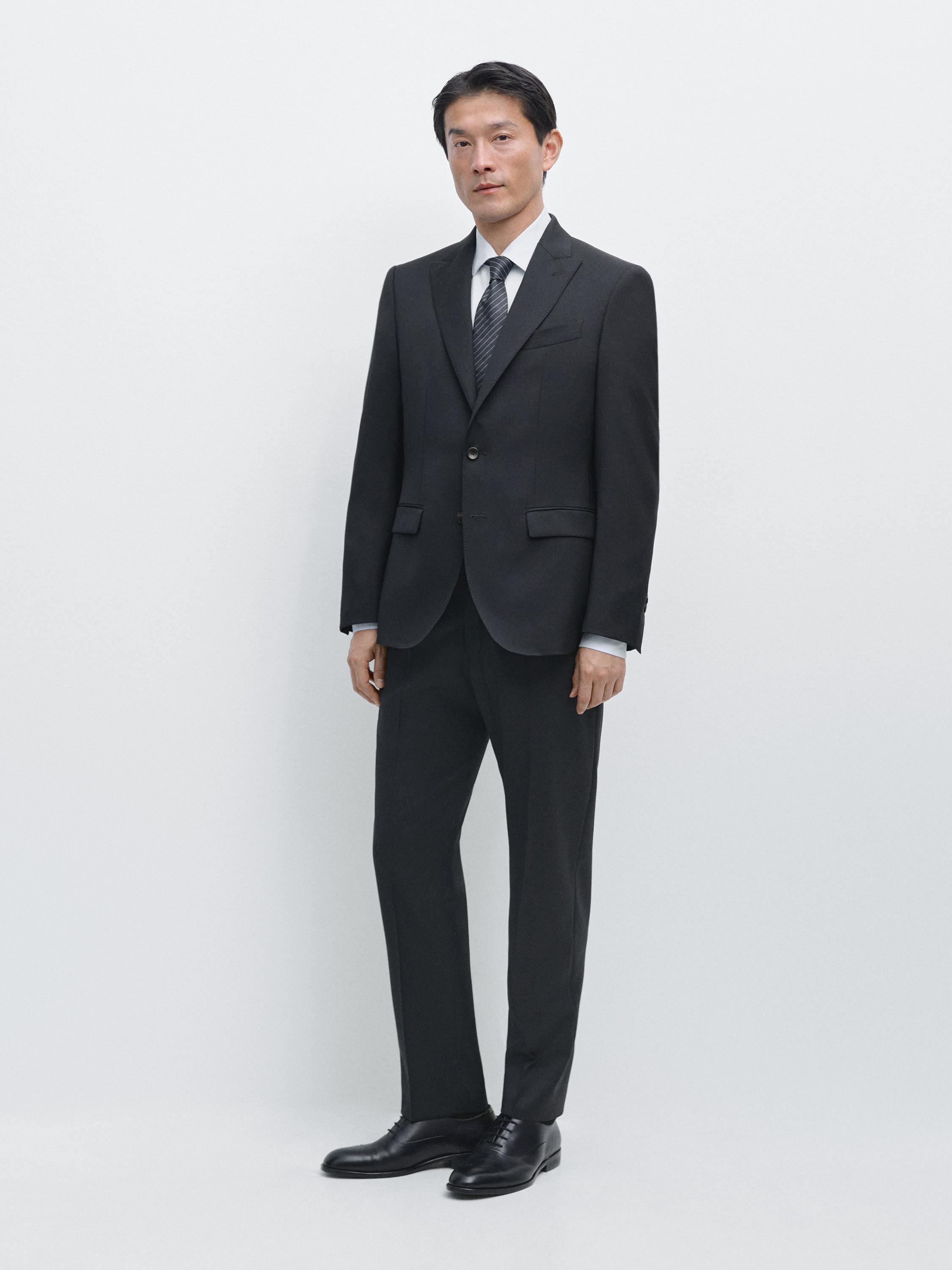 Blazer Da Completo In Lana - Blu Marino - 46 - Massimo Dutti - Maschile-image