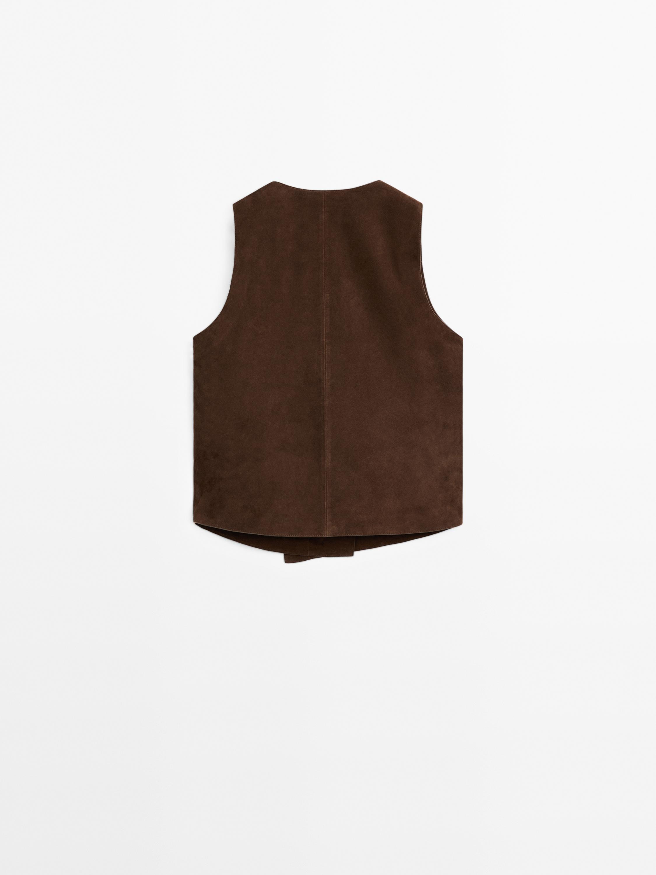 Short suede leather waistcoat with buttons