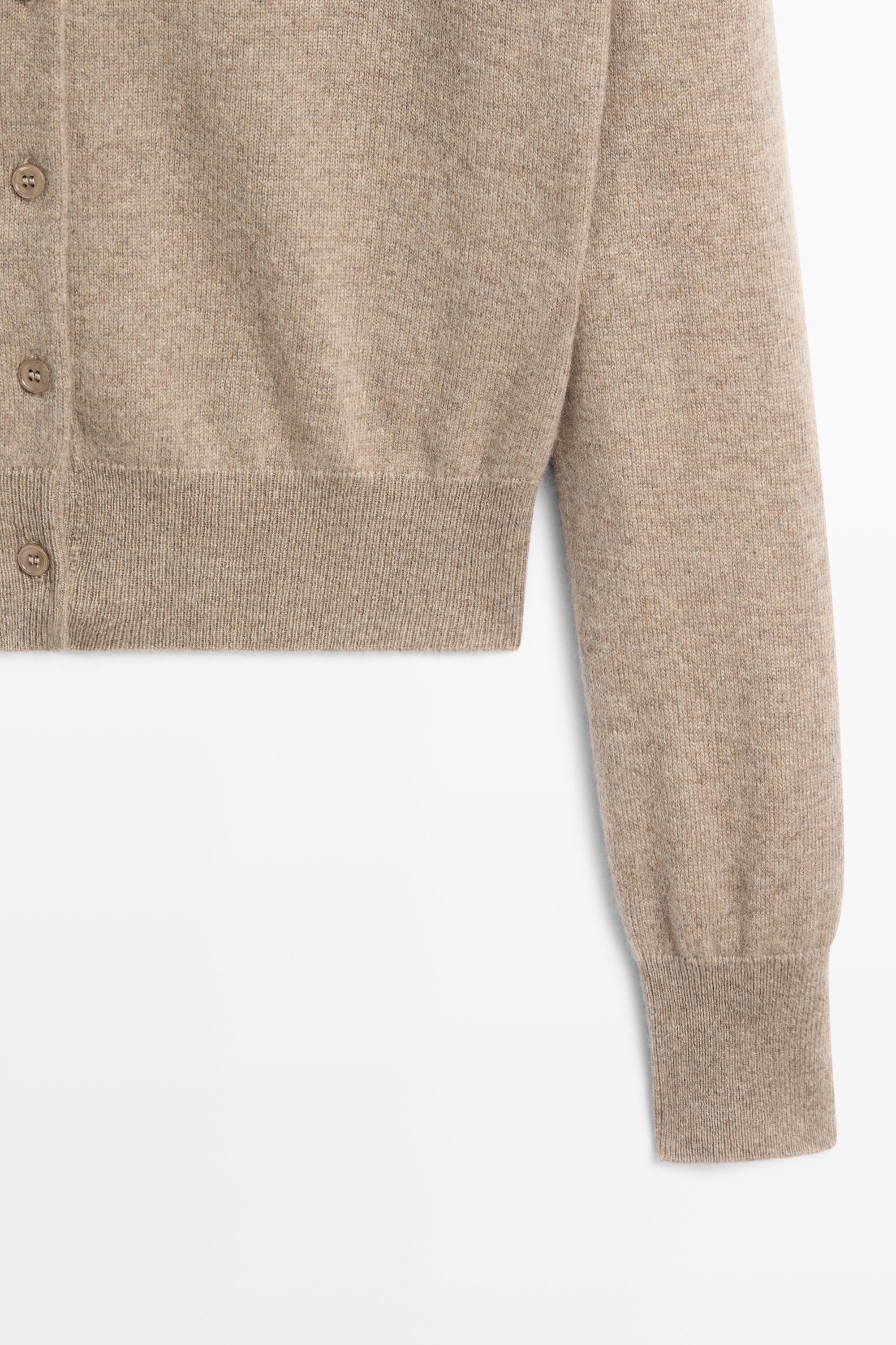 100% cashmere knit polo collar cardigan — MINK
