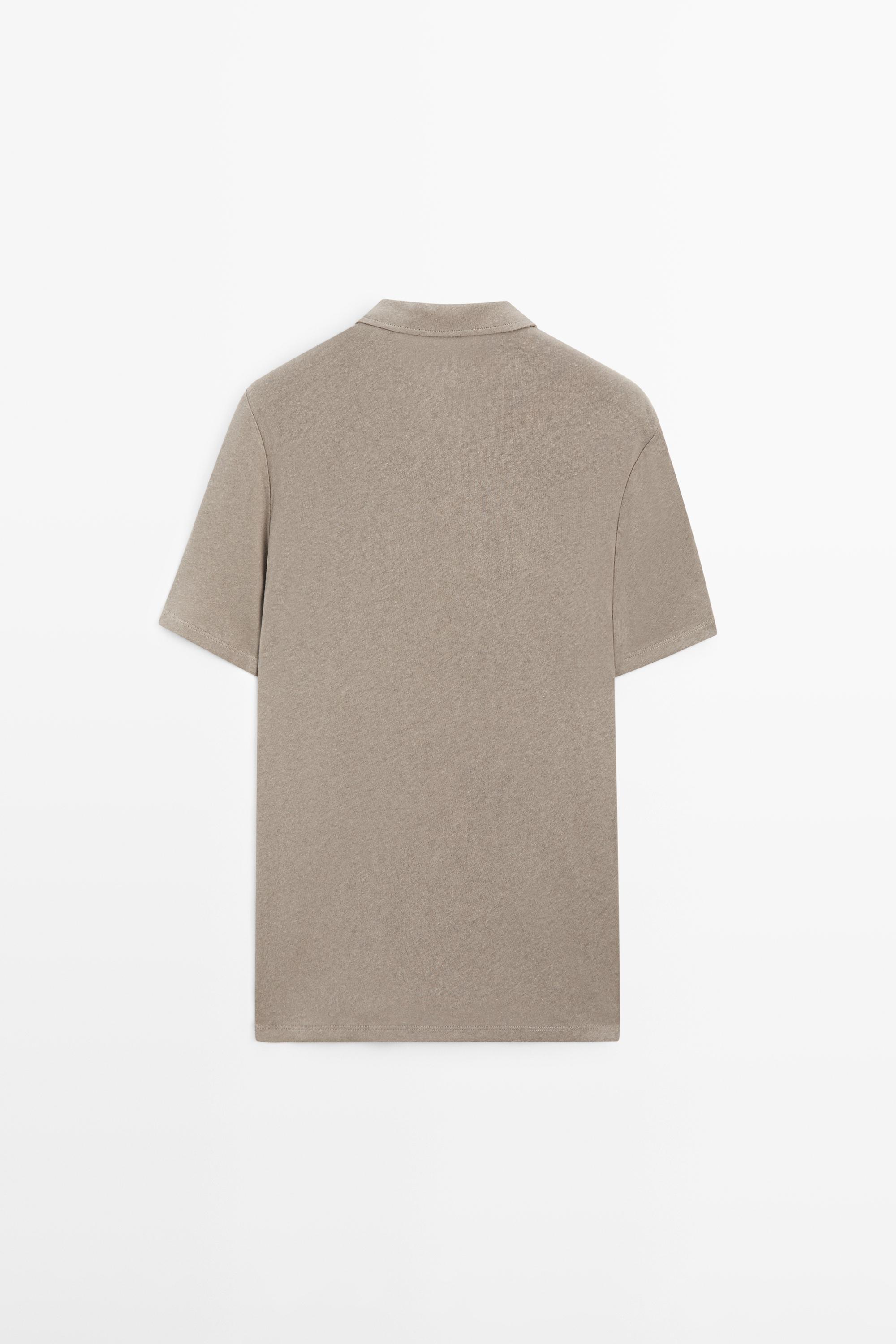 Linen and cotton short sleeve polo shirt — MOLE BROWN