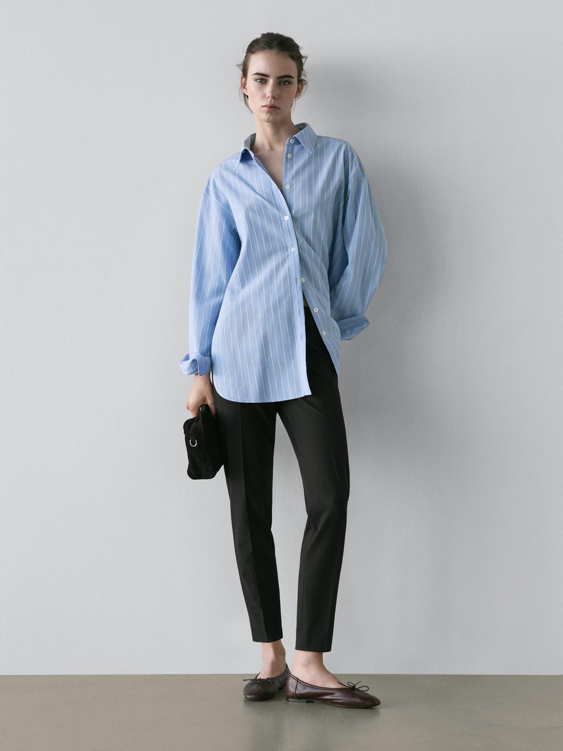 Chemisier Ample À Rayures - Bleu - Xs - Massimo Dutti - Femme