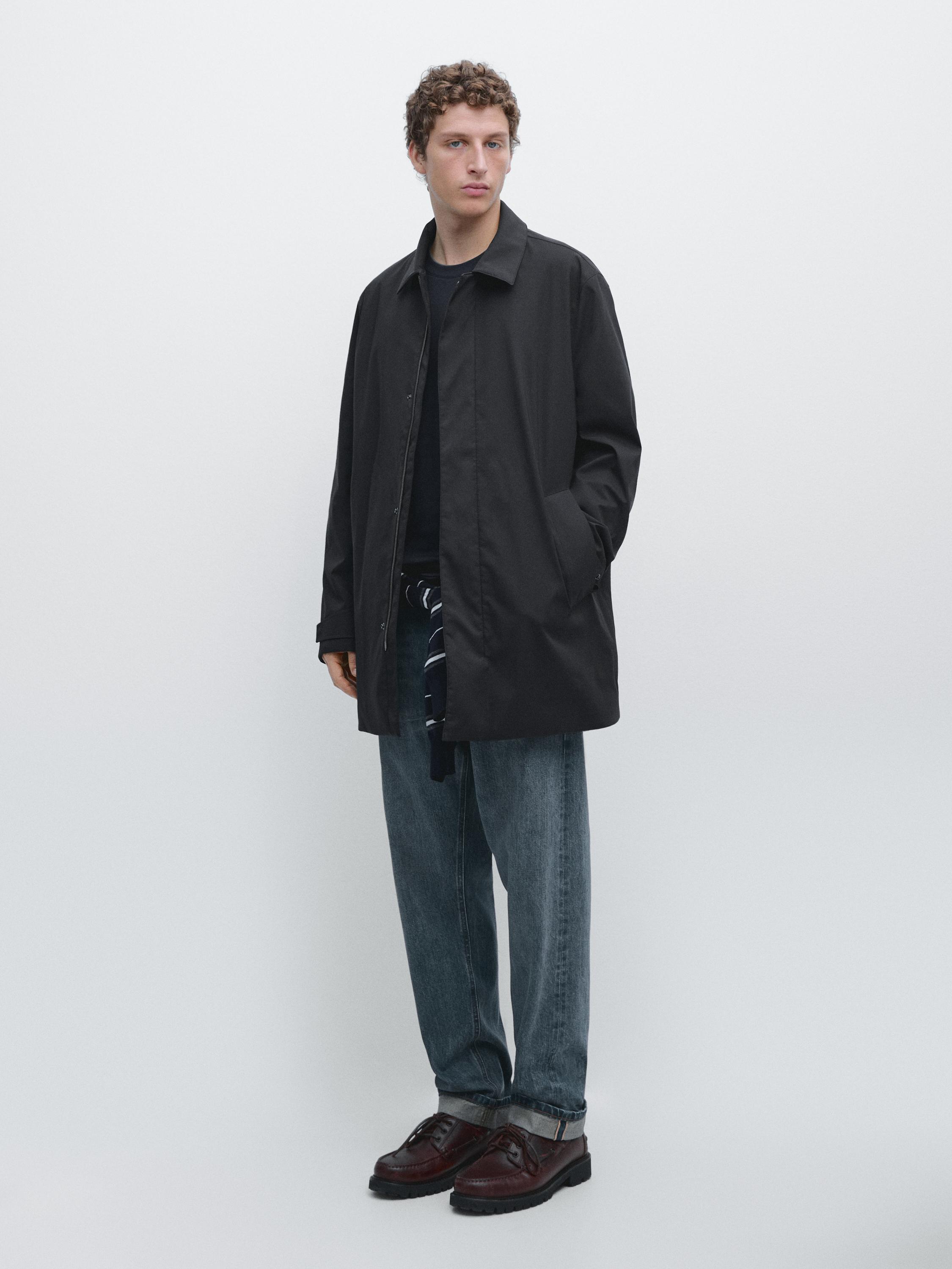 Water-repellent fabric trench coat — NAVY BLUE