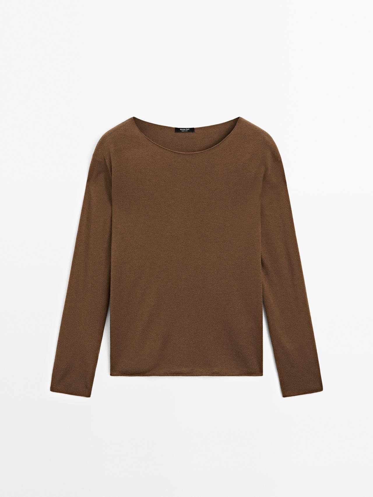 Massimo Dutti - Dame - Trøje I Uldblanding Med Bådudskæring - Brun - L