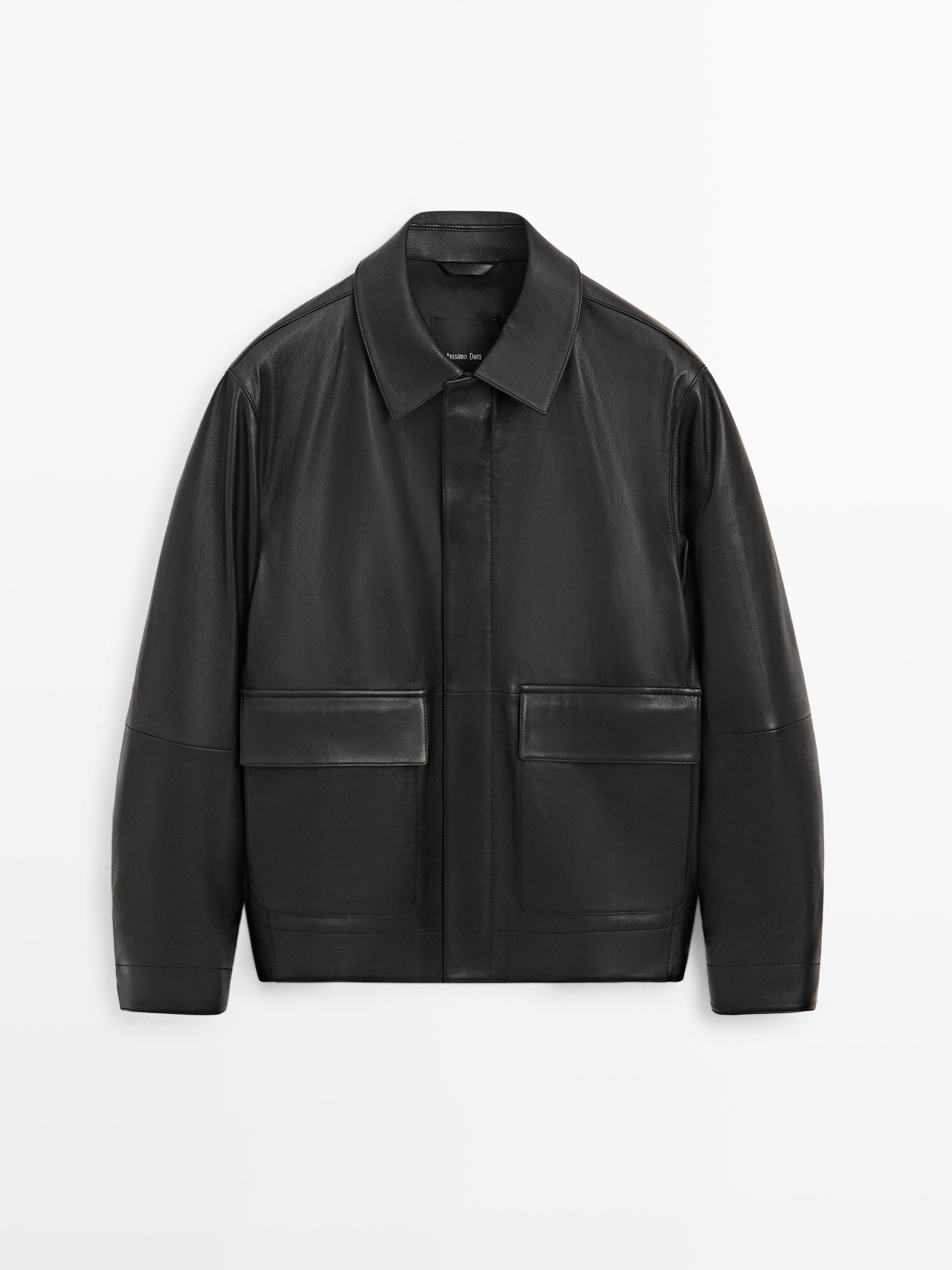 Blouson avec poches en cuir nappa