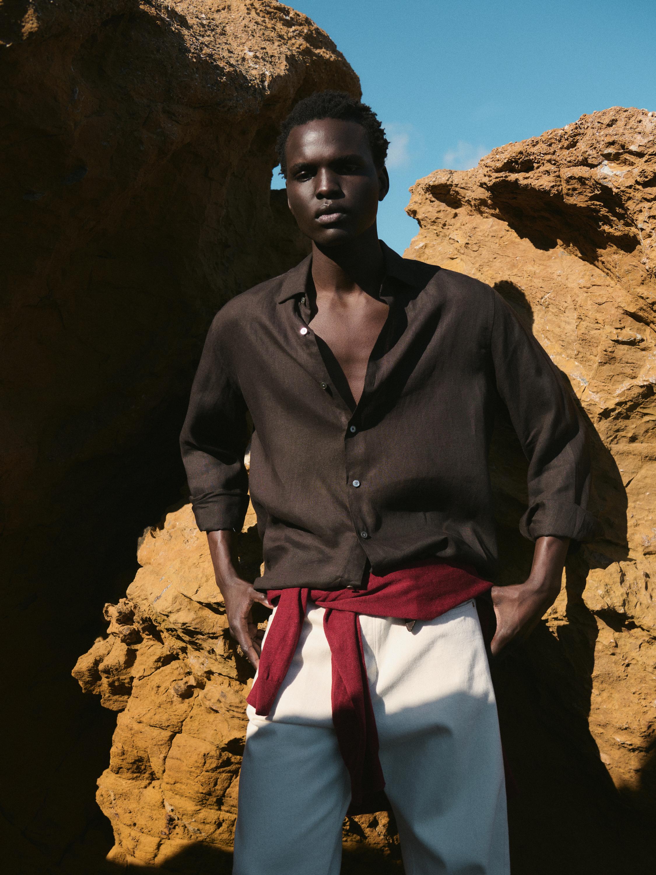 Extra fine regular fit linen shirt — BROWN