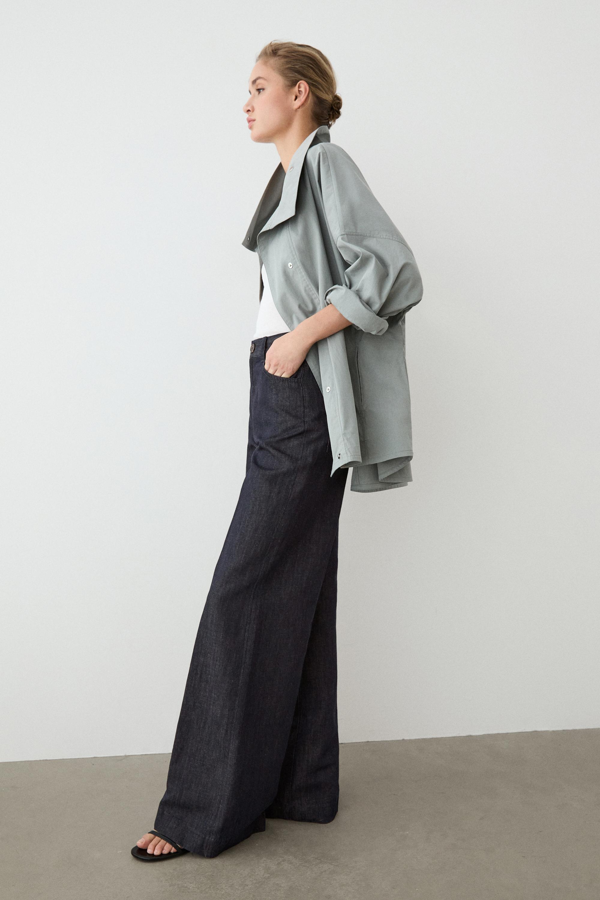 High-waist palazzo denim pants co-ord — DARK BLUE