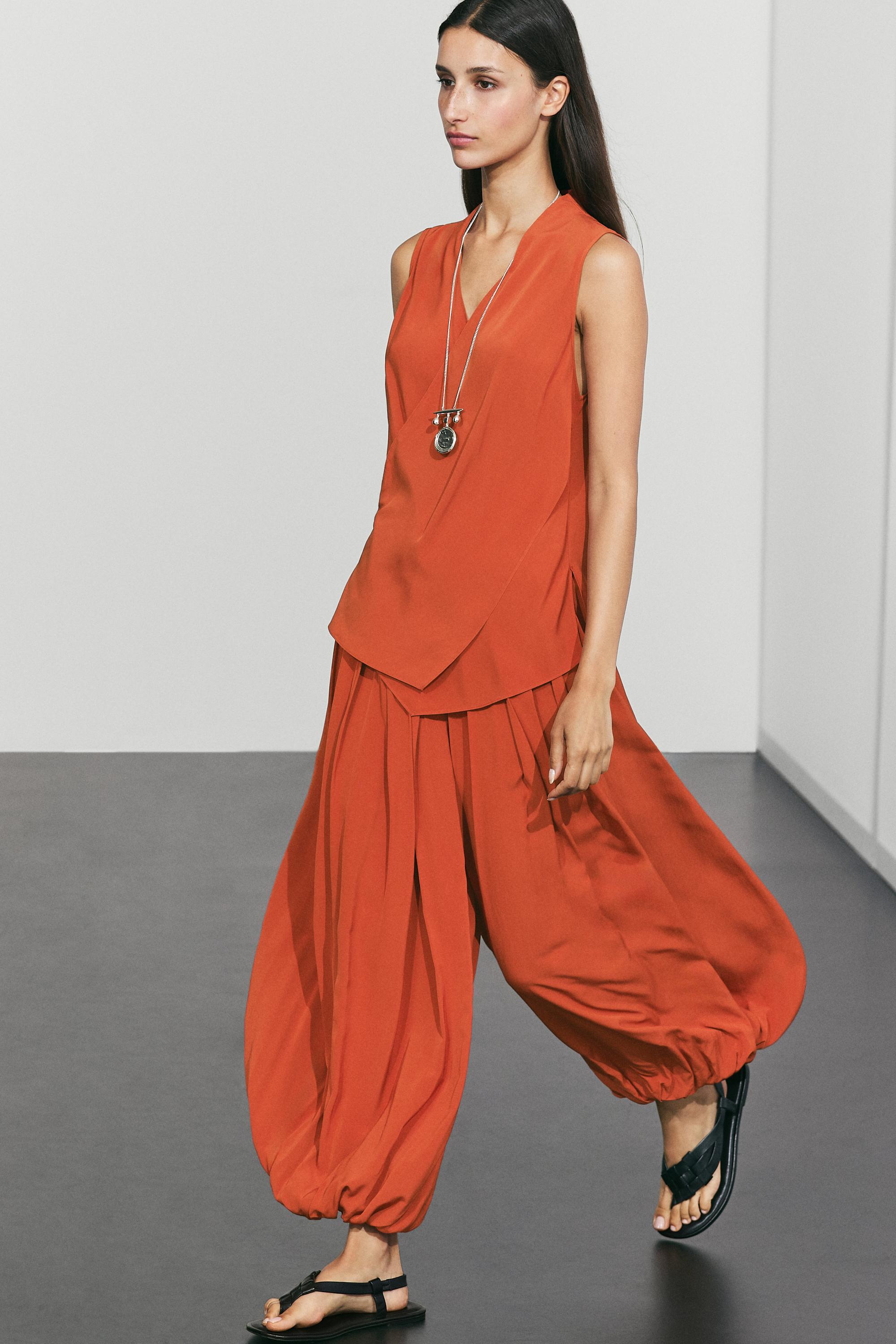 Flowing cross-over co-ord top — TERRA-COTTA