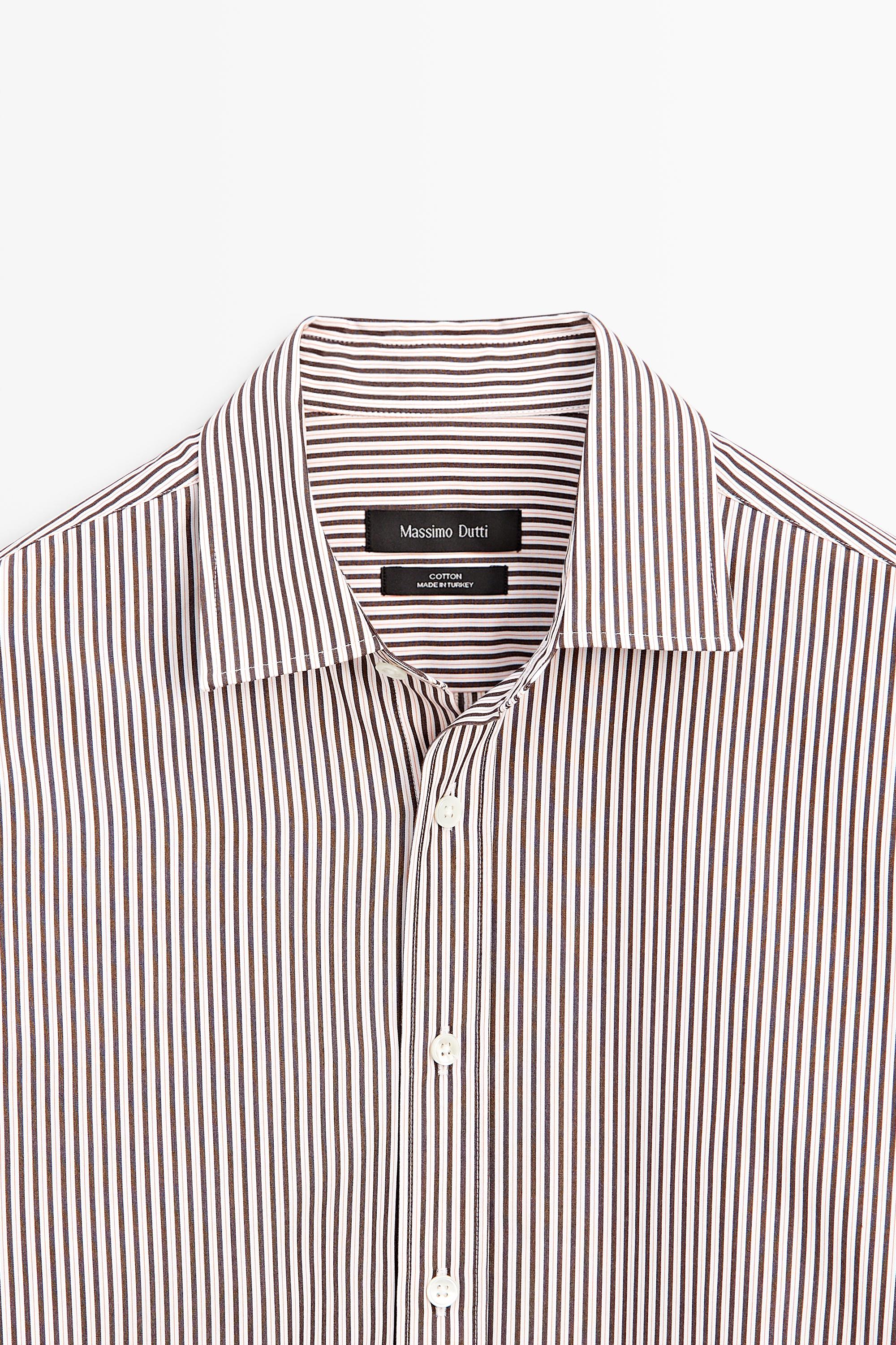 100% cotton regular fit striped shirt — GREEN