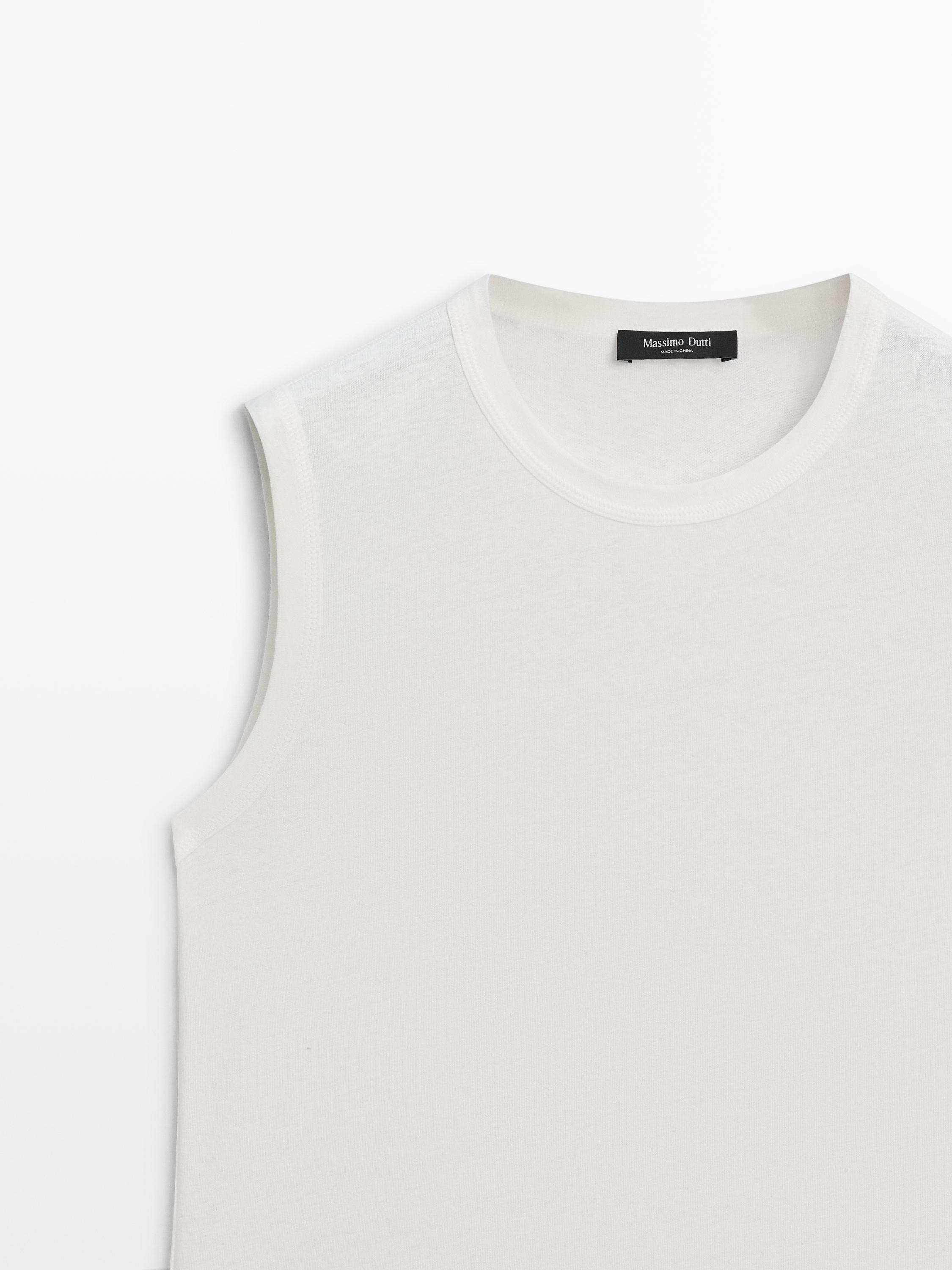 Sleeveless linen blend T-shirt — Off white
