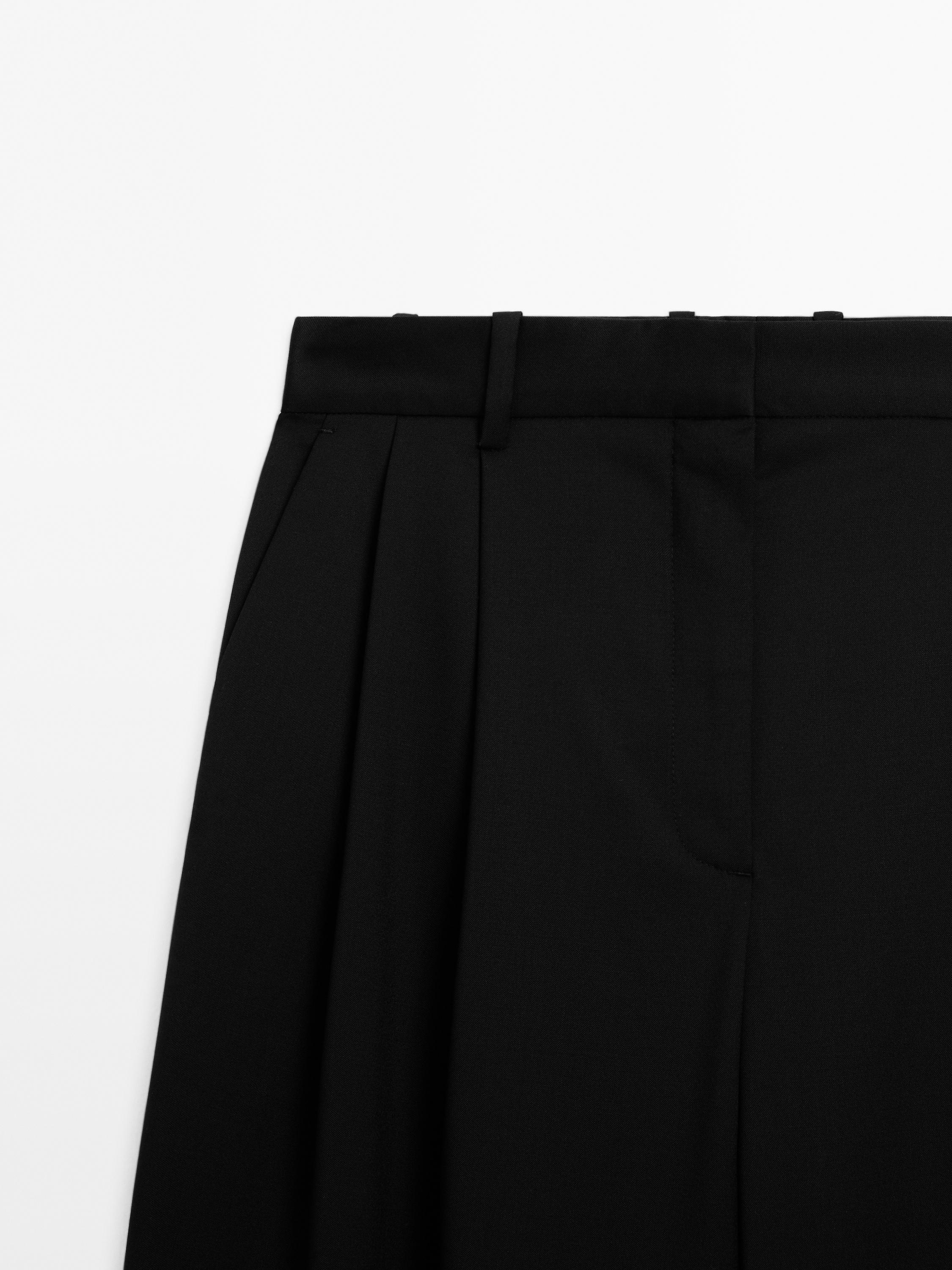 Extra fine wool pleated pants — BLACK