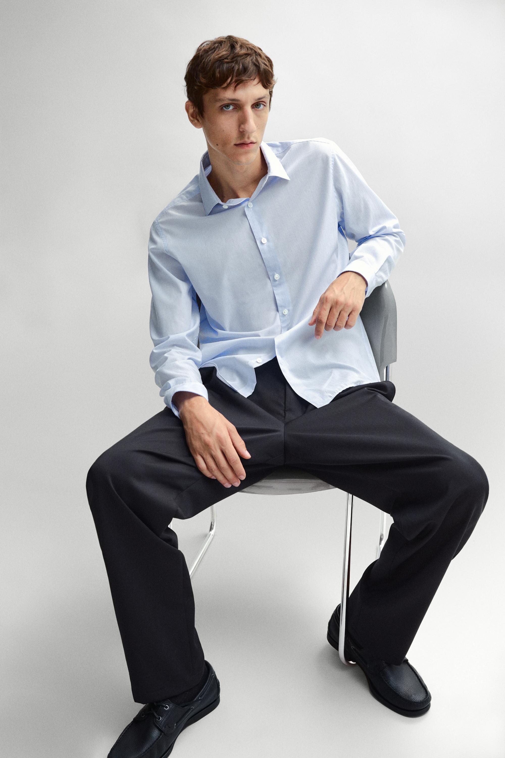 Striped regular fit shirt — SKY BLUE
