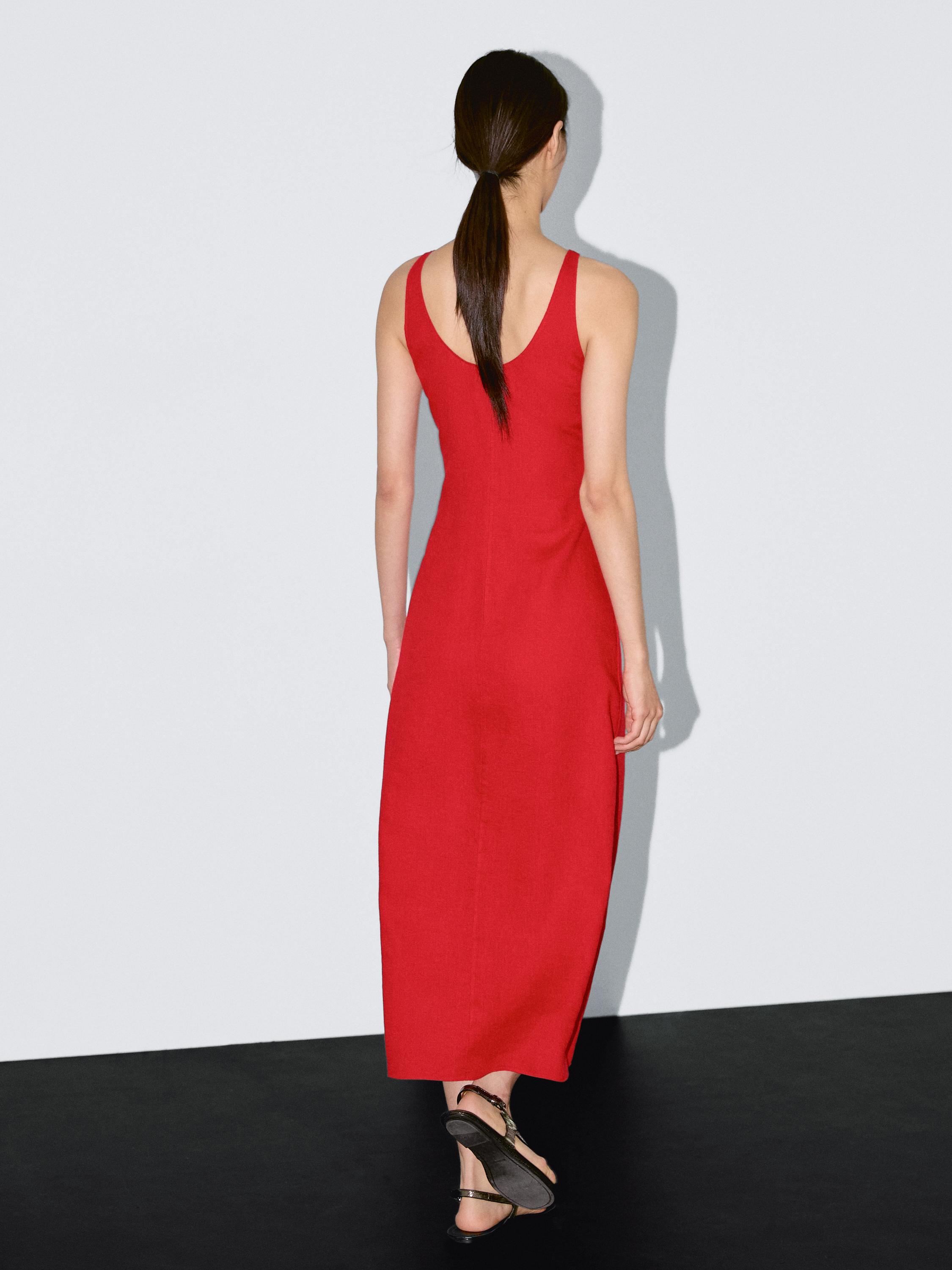 Vestido midi escote redondo 100% lino
