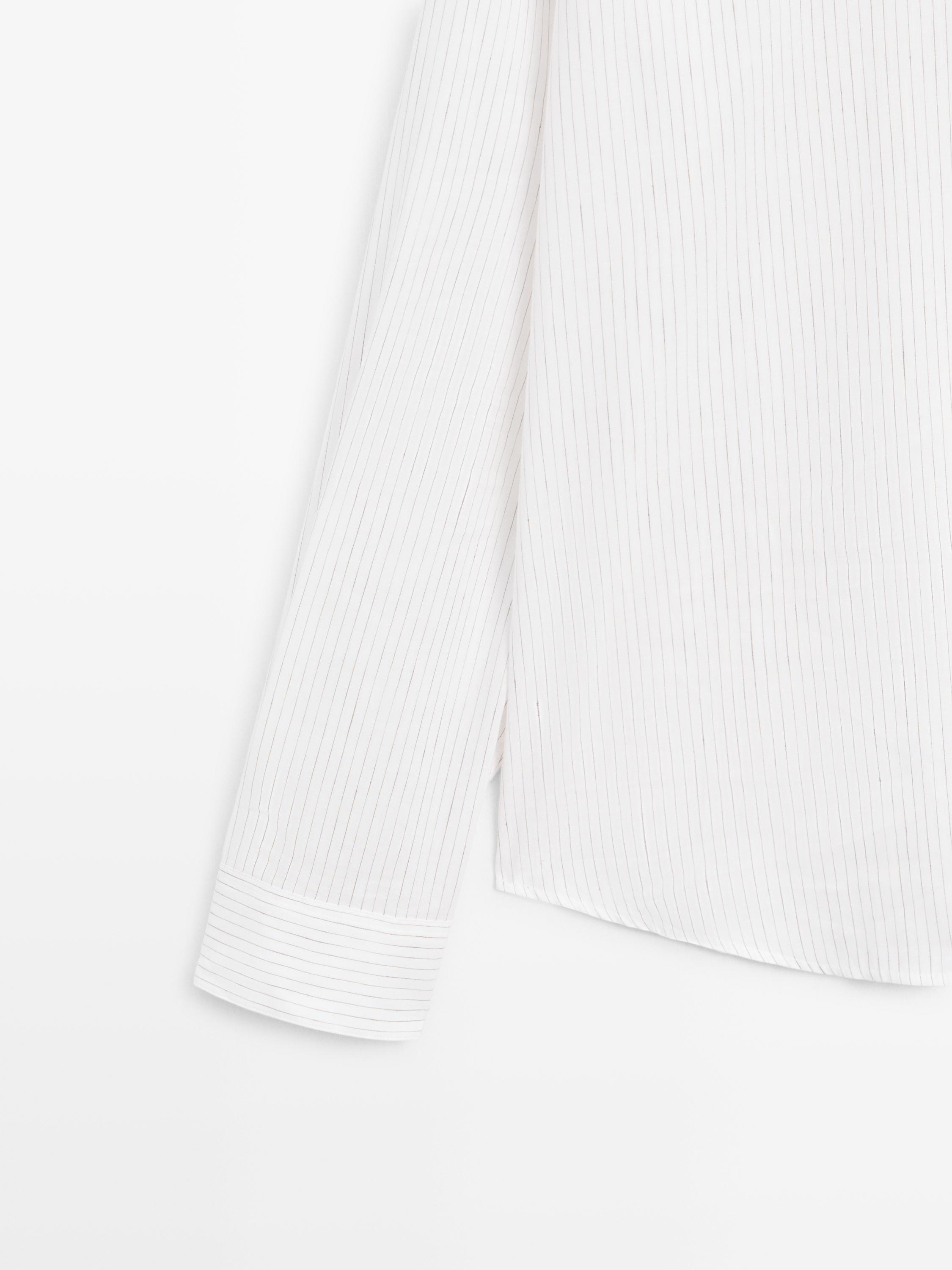 Cotton blend regular fit striped shirt — MUSTARD YELLOW