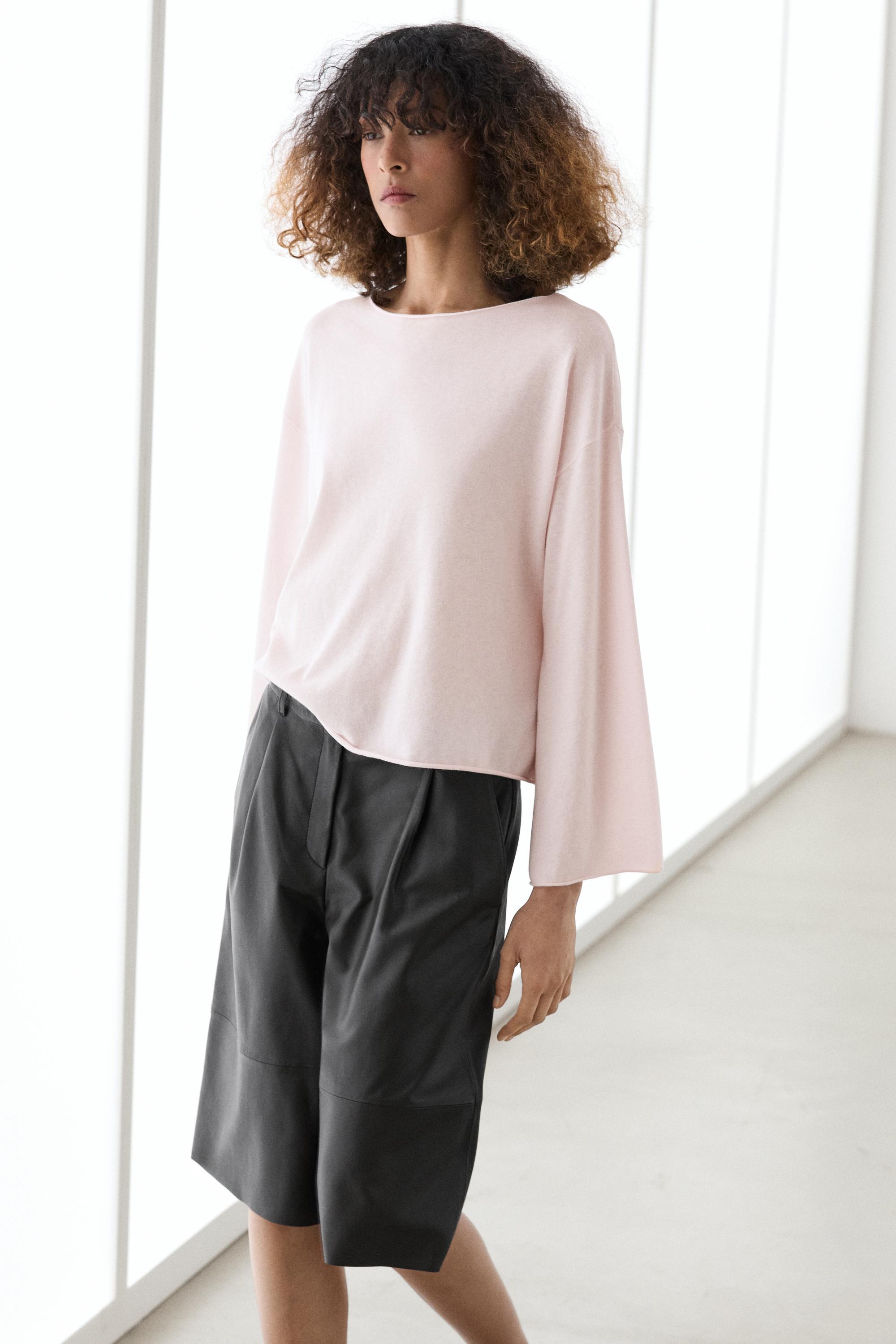 Cotton blend knit sweater — PALE PINK