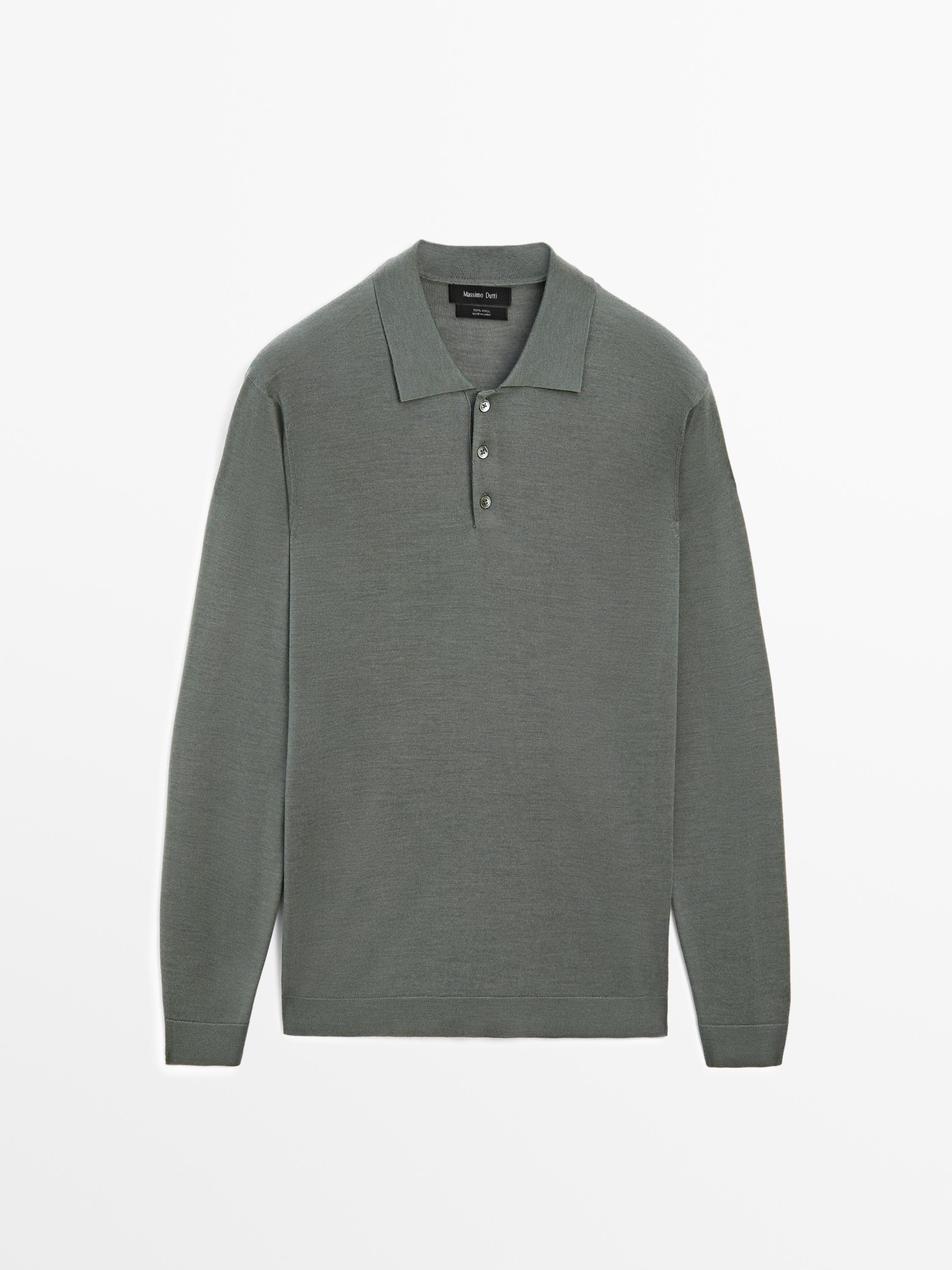100% merino wool knit sweater with polo collar