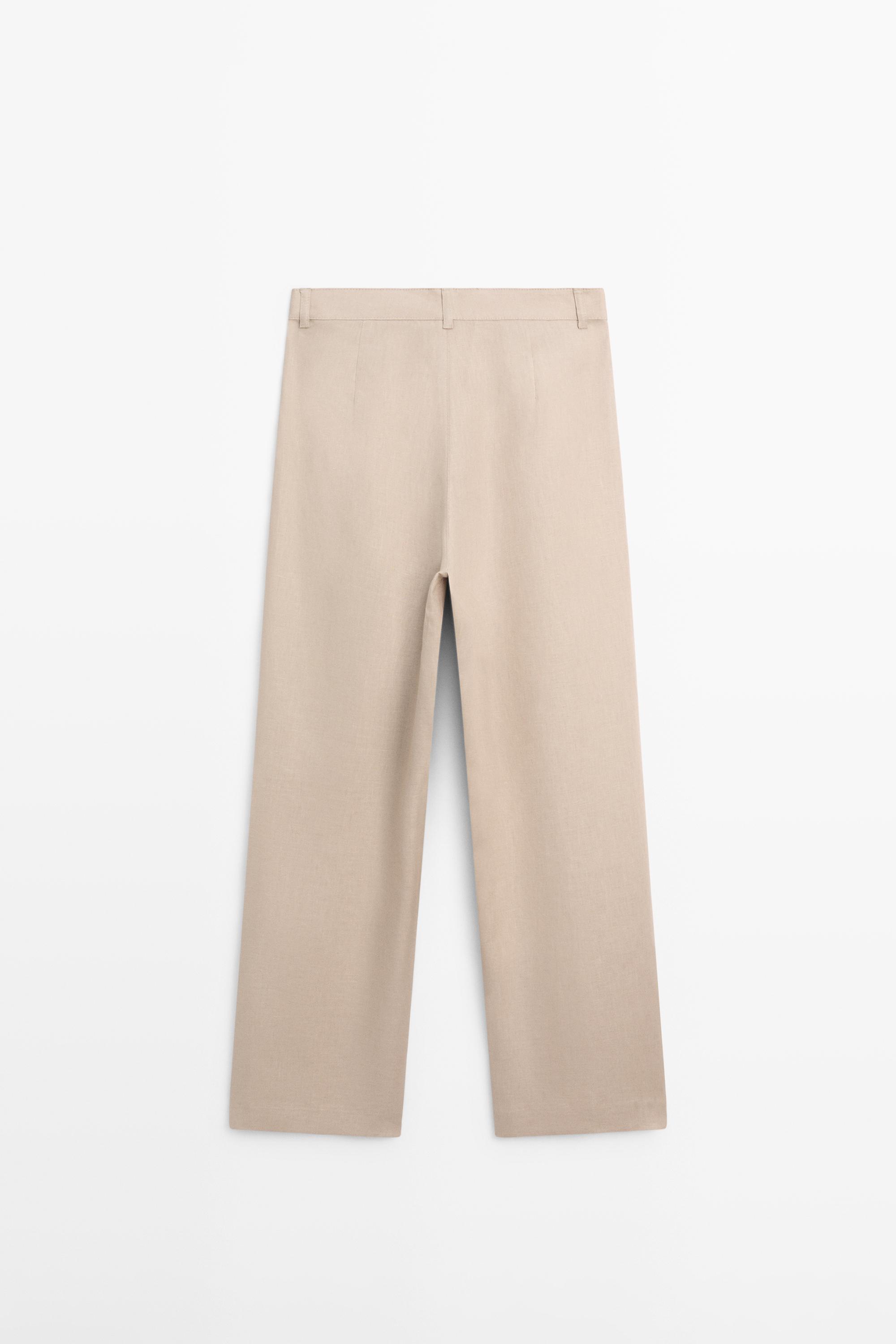 Wide-leg pleated linen trousers — STONE