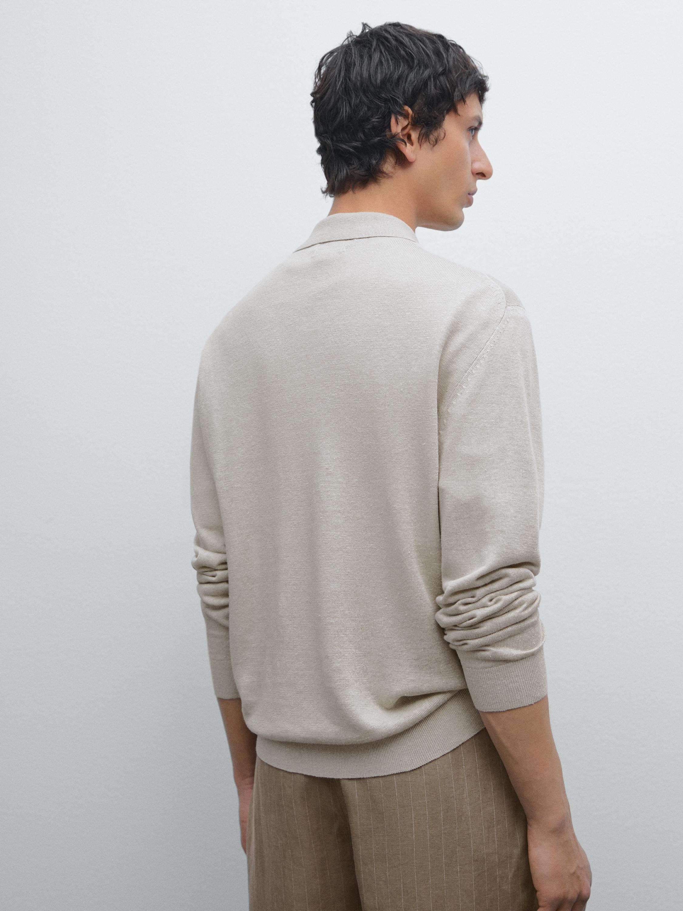 100% linen knit cardigan with pocket