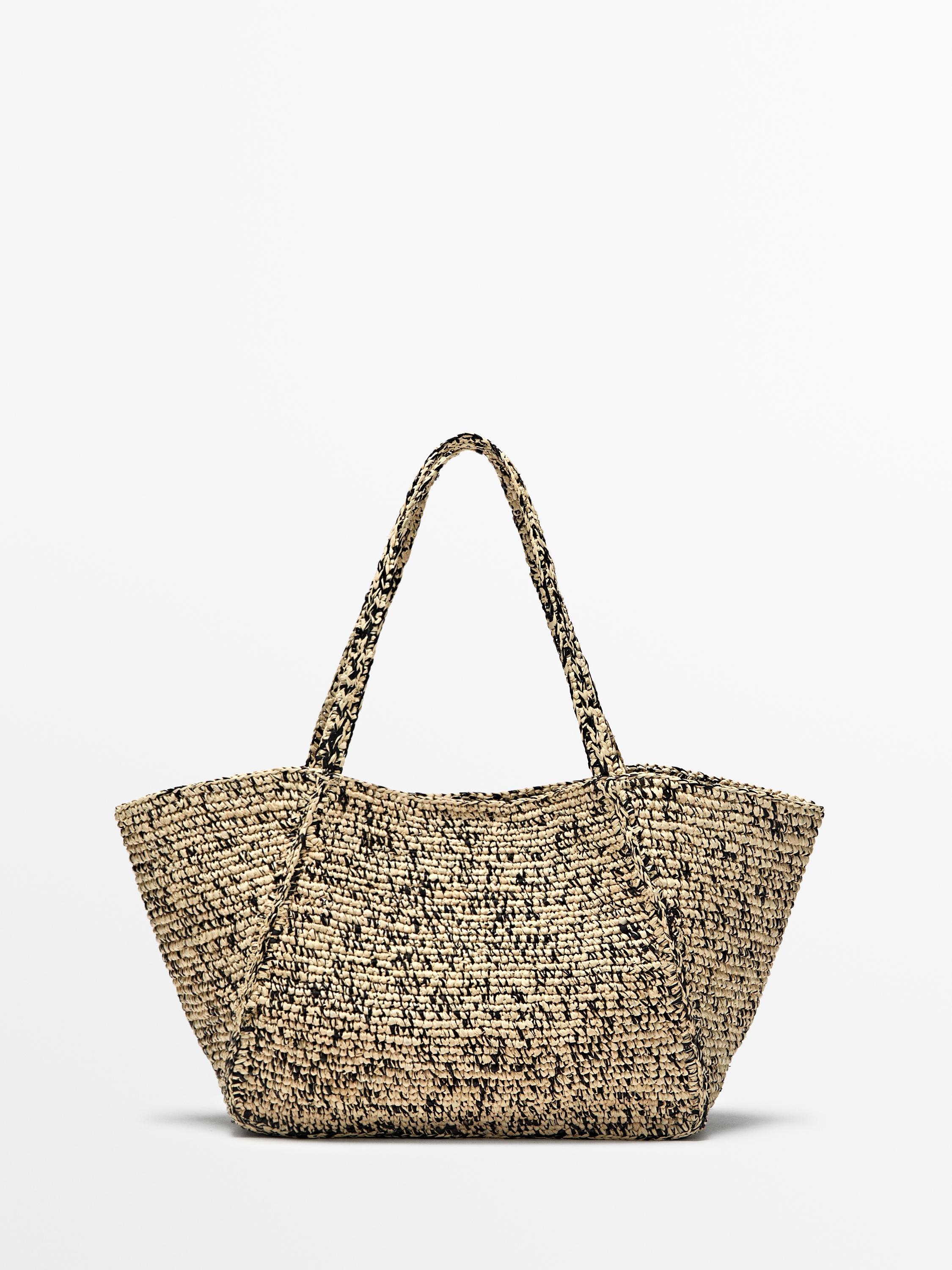 100% raffia mid-sized tote bag — GREY
