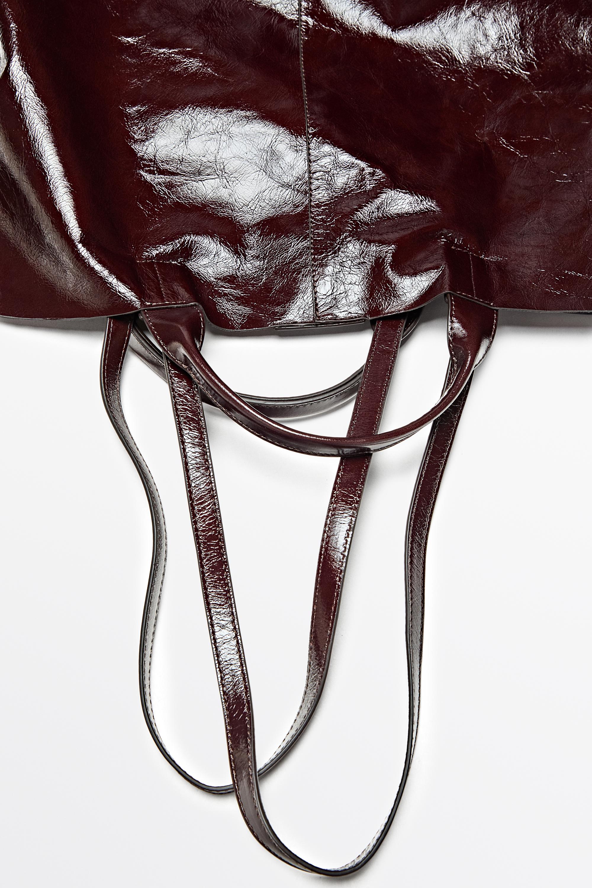 Massimo Dutti Çatlak efektli napa deri maxi tote çanta görsel 5