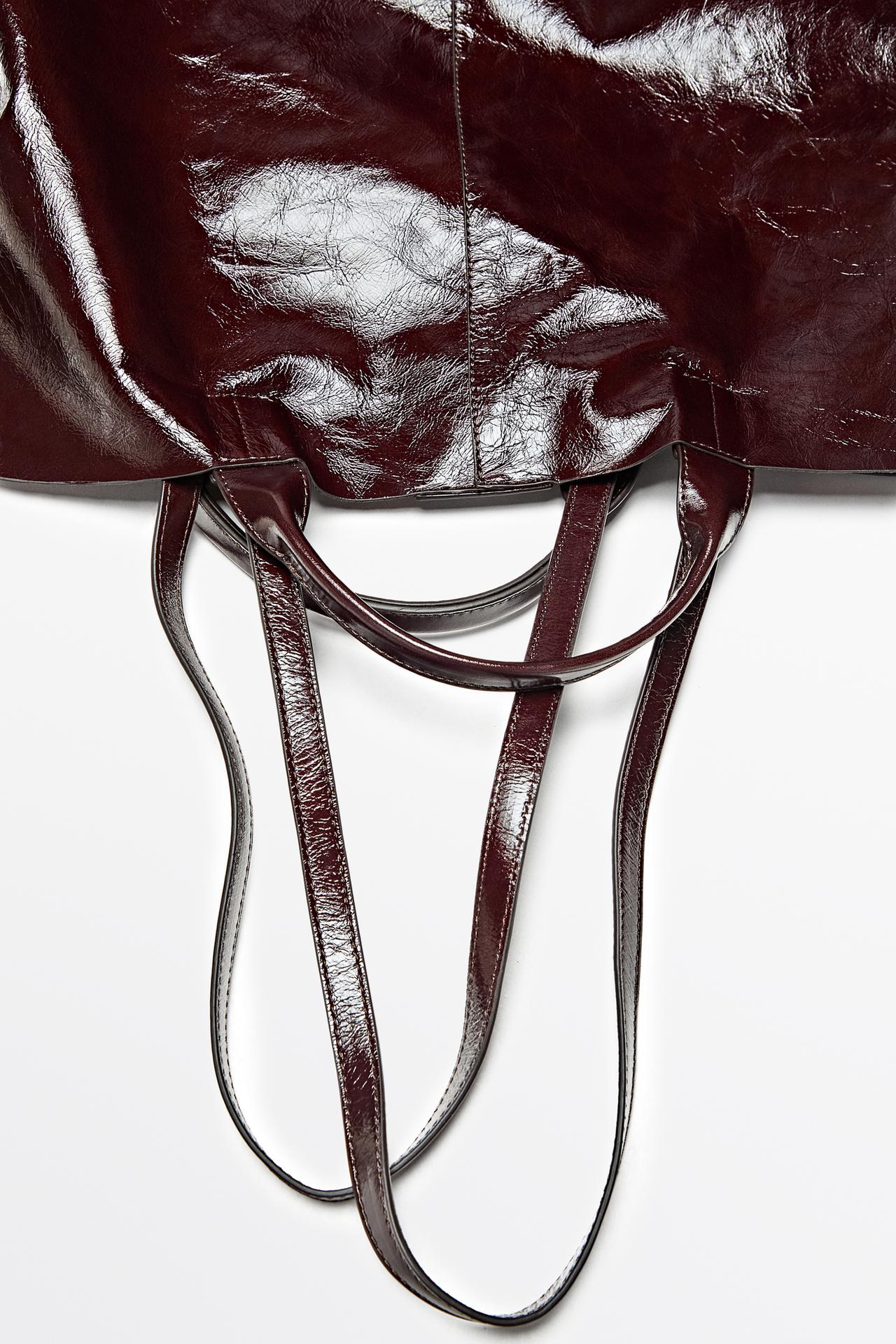 Maxi crackle nappa leather tote bag — Chocolate