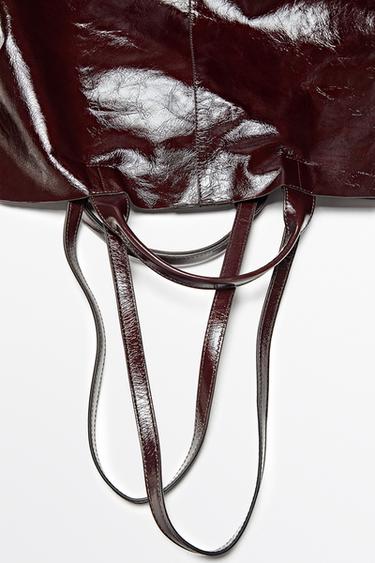 Maxi crackle nappa leather tote bag — Chocolate 7