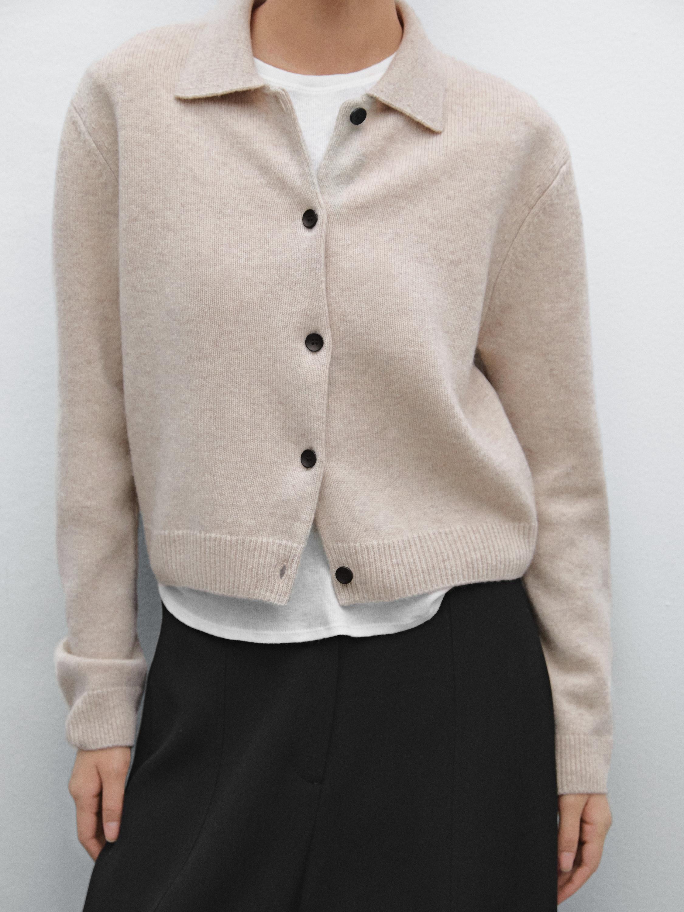 Wool blend cardigan with lapel collar