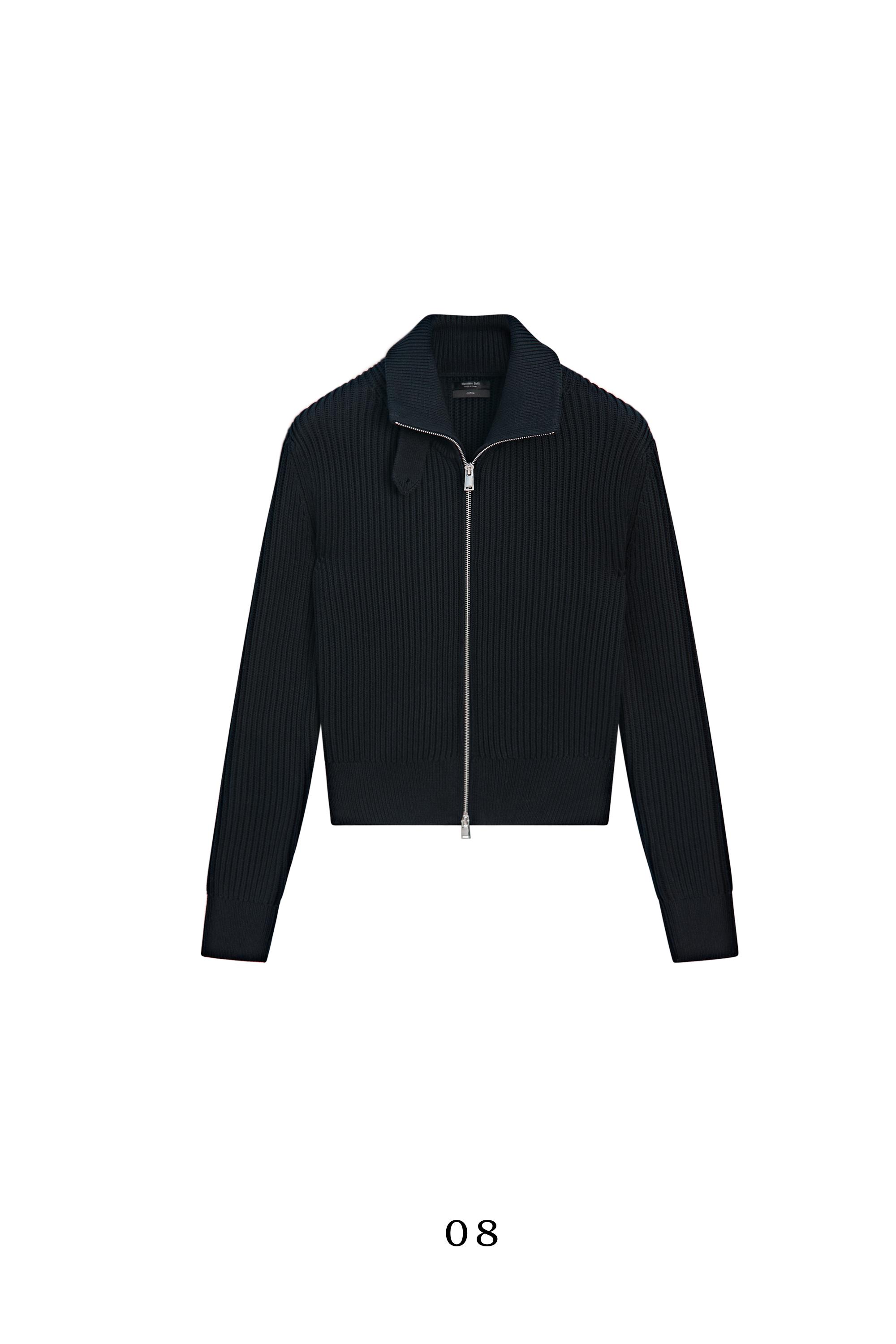 100% cotton knit cardigan with high neck detail — NAVY BLUE