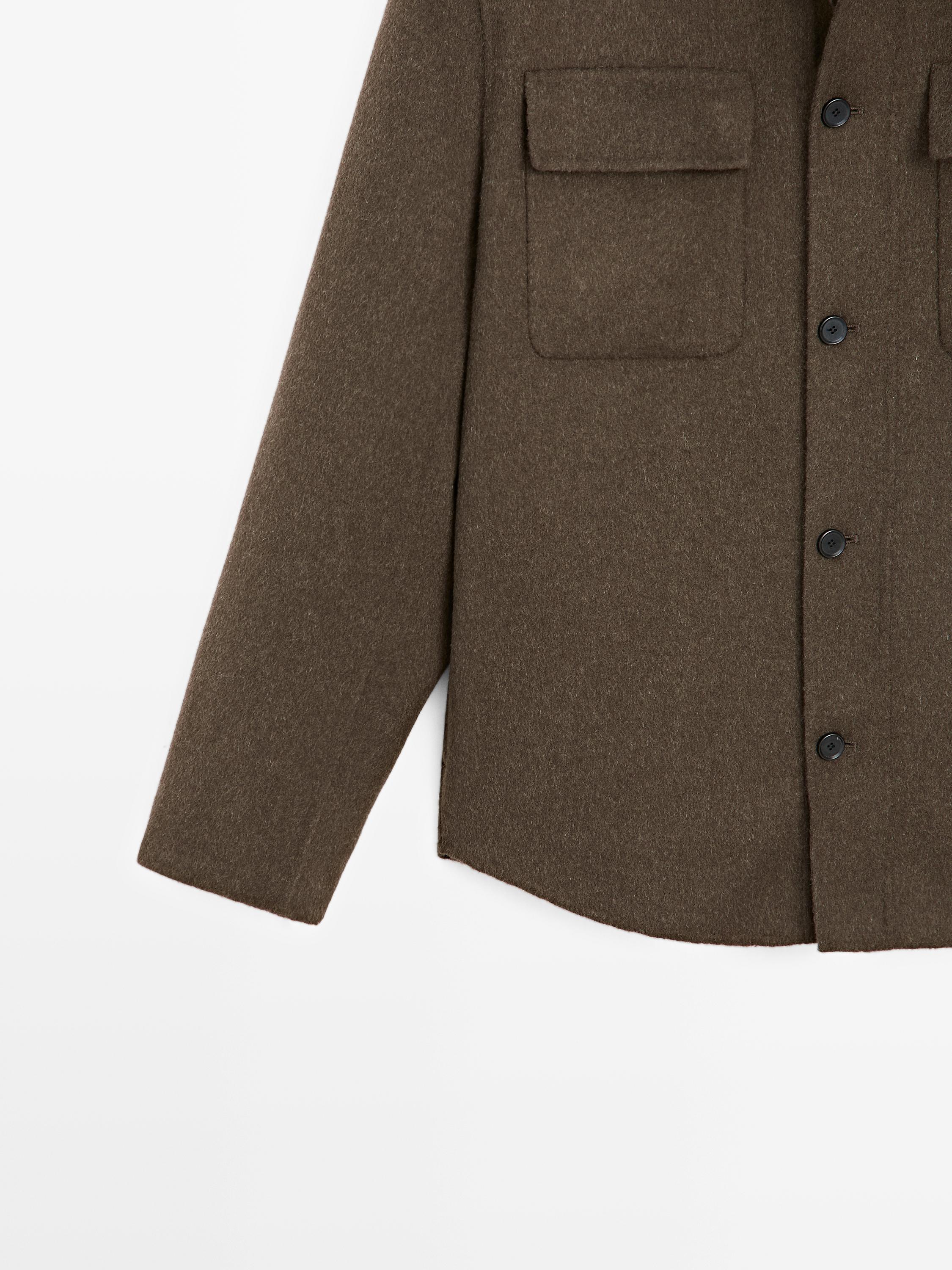 Wool blend overshirt with pockets — KHAKI