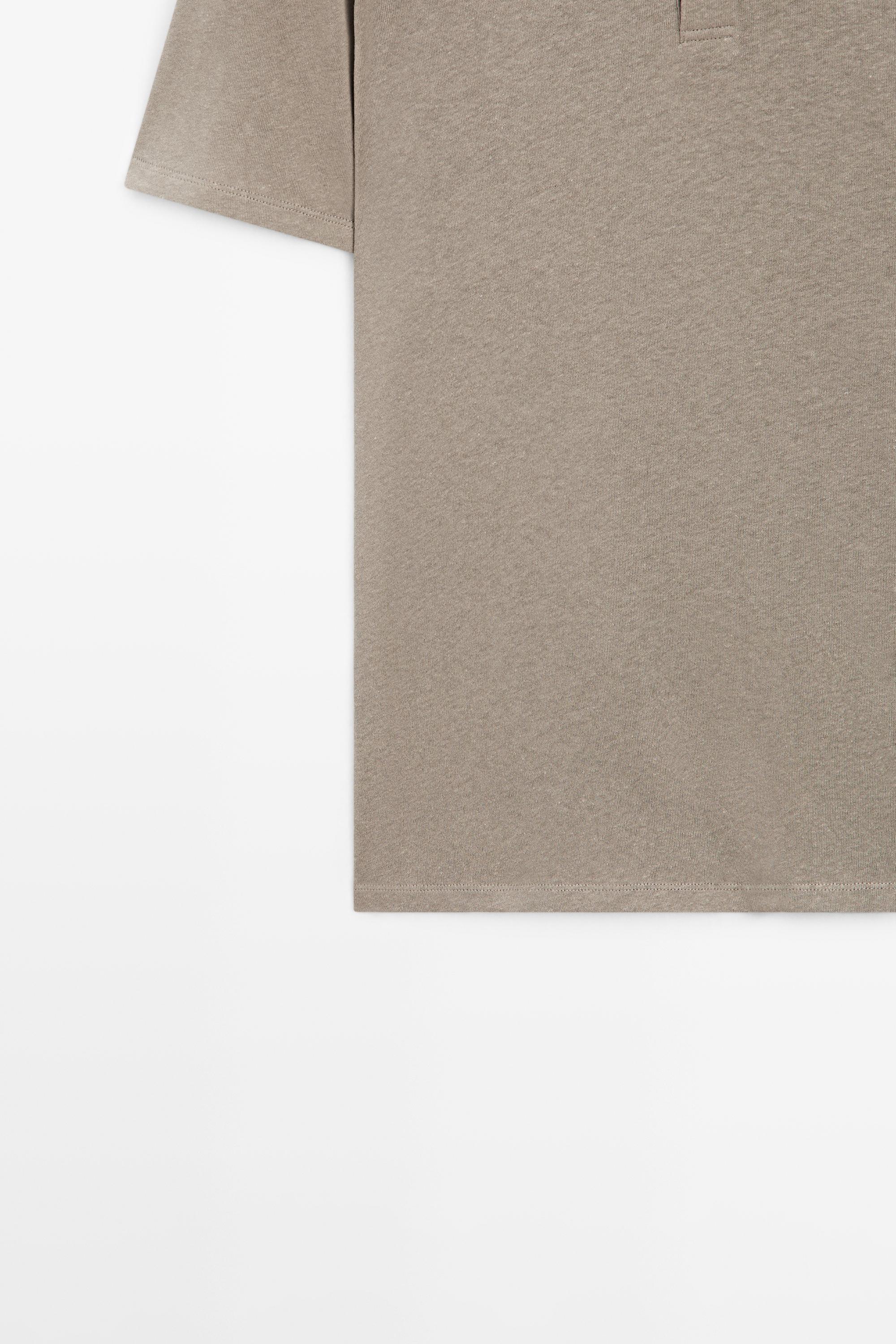 Linen and cotton short sleeve polo shirt — MOLE BROWN