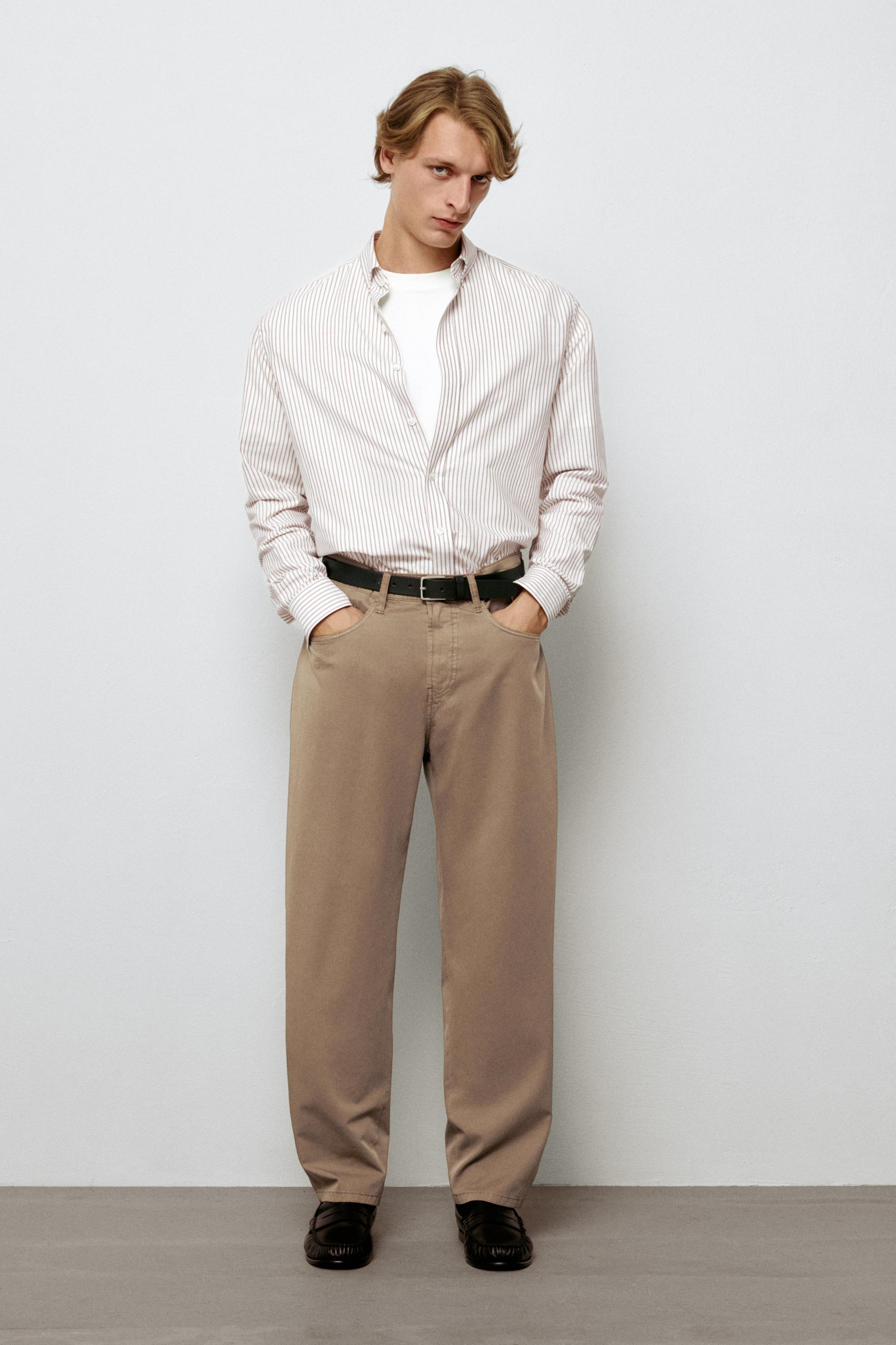 Barrel fit poplin denim-effect pants