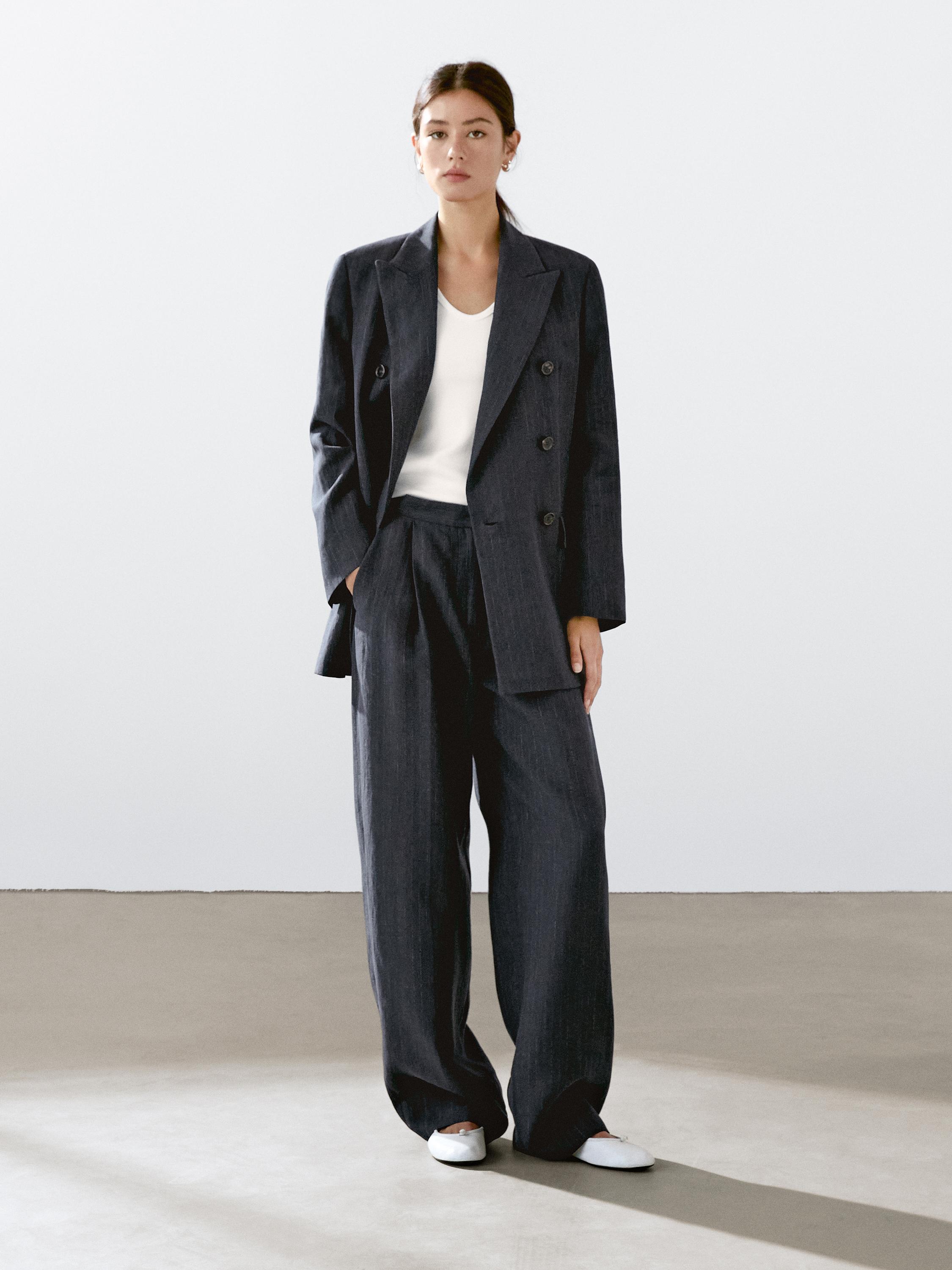 Linen blend pinstripe blazer