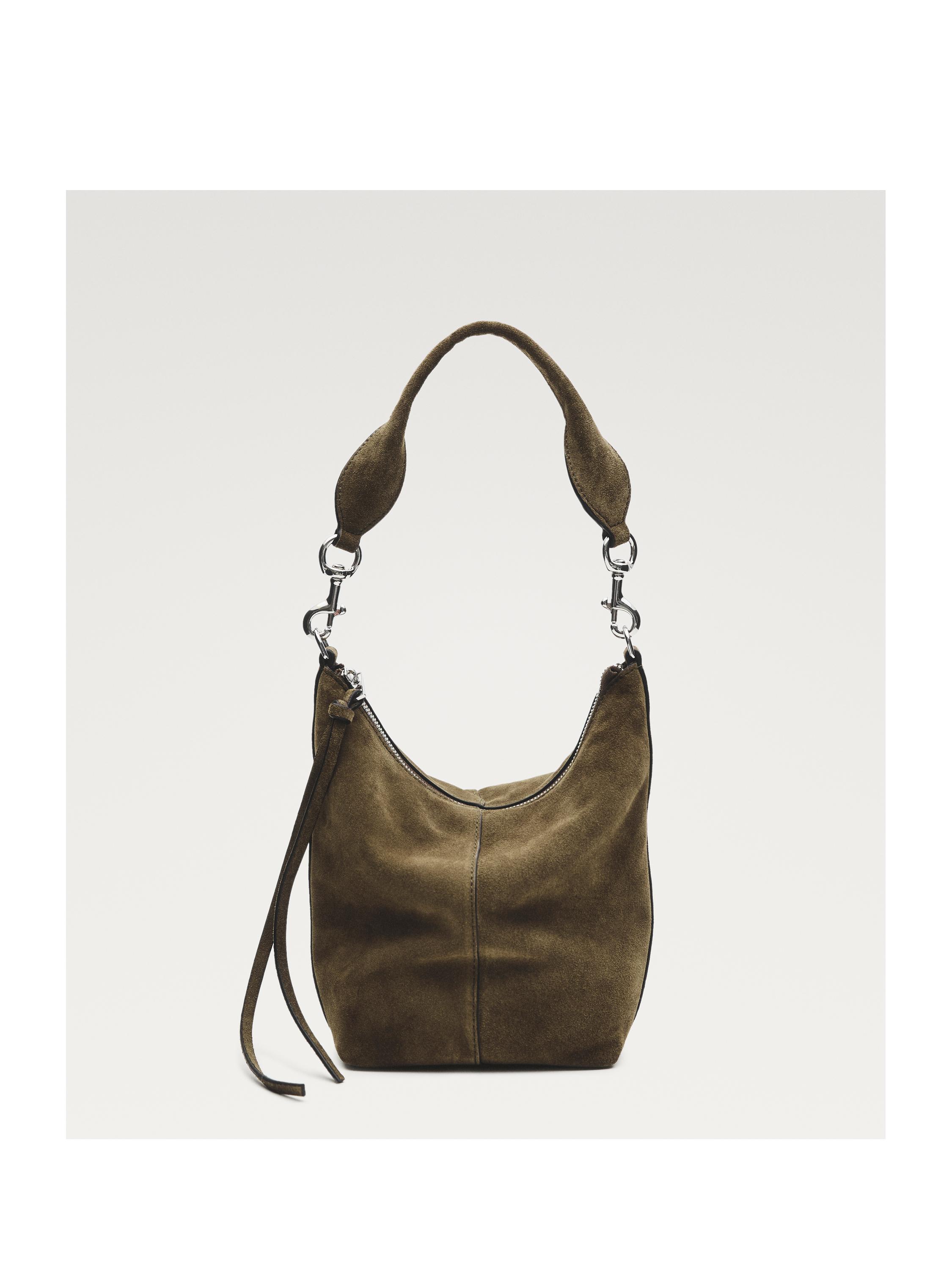 Split suede leather bucket bag — KHAKI