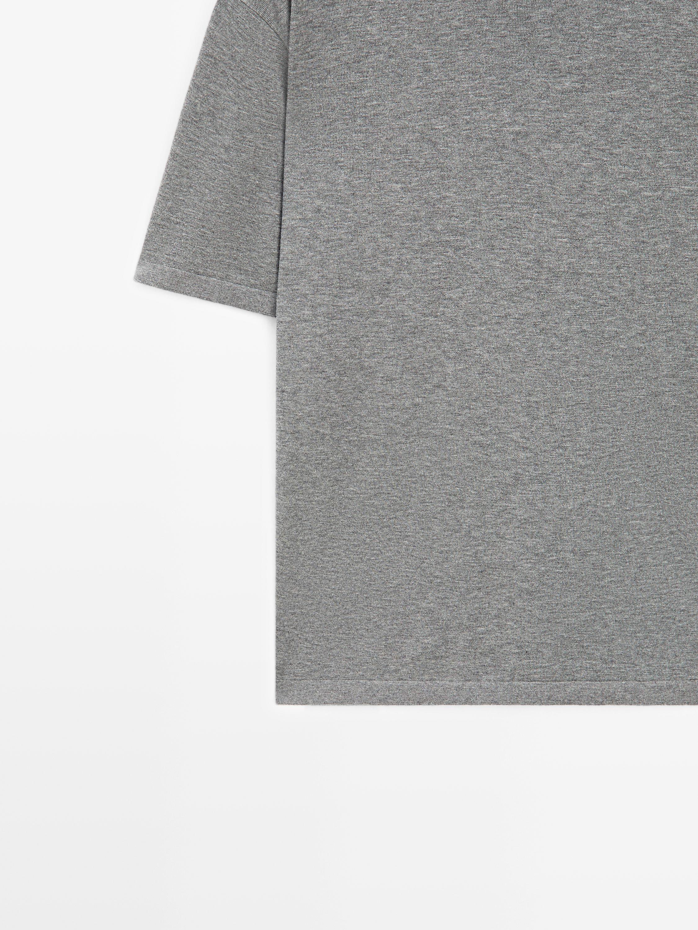 100% cotton short sleeve knit sweater — MEDIUM GREY