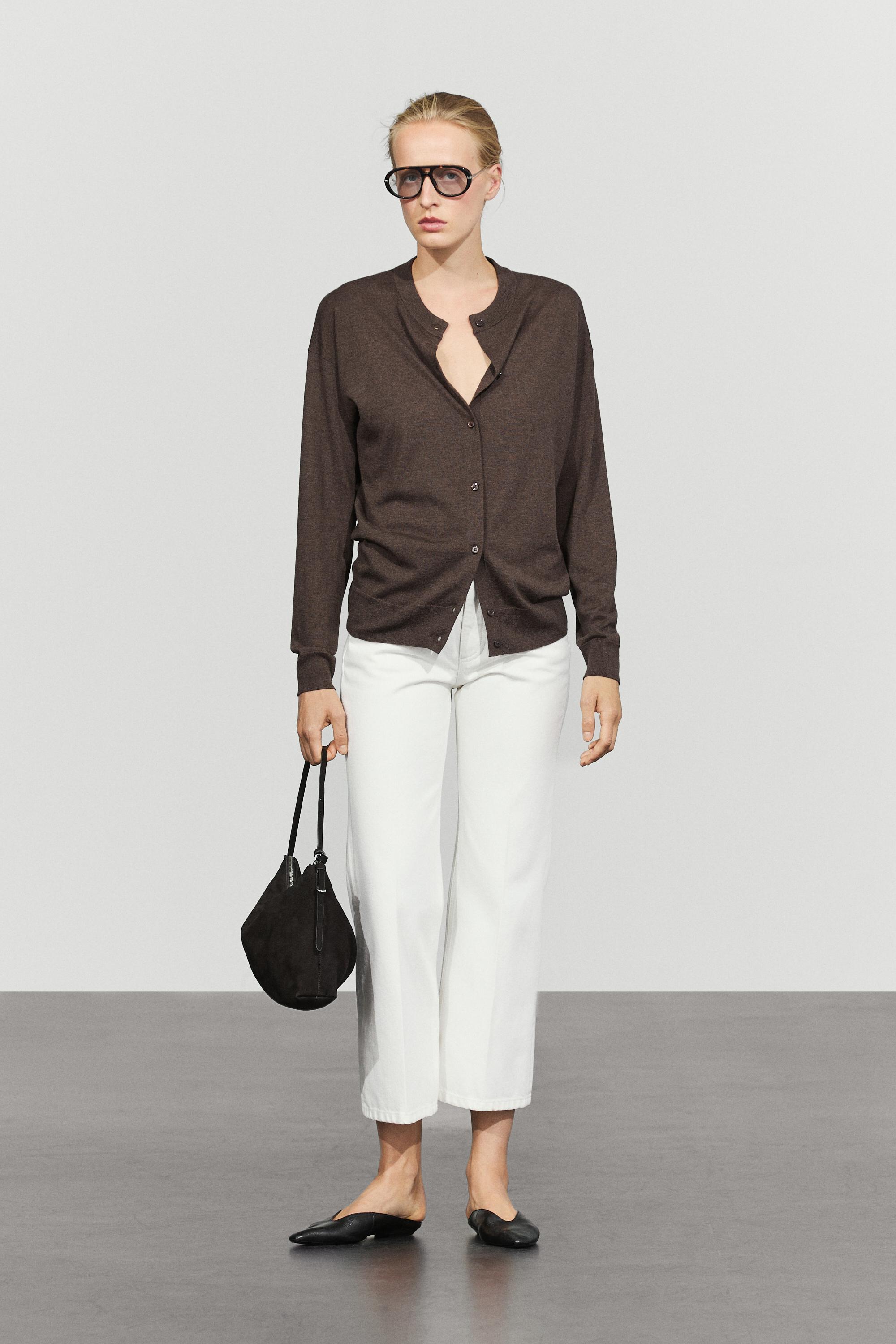 Long knit buttoned cardigan — MOLE BROWN