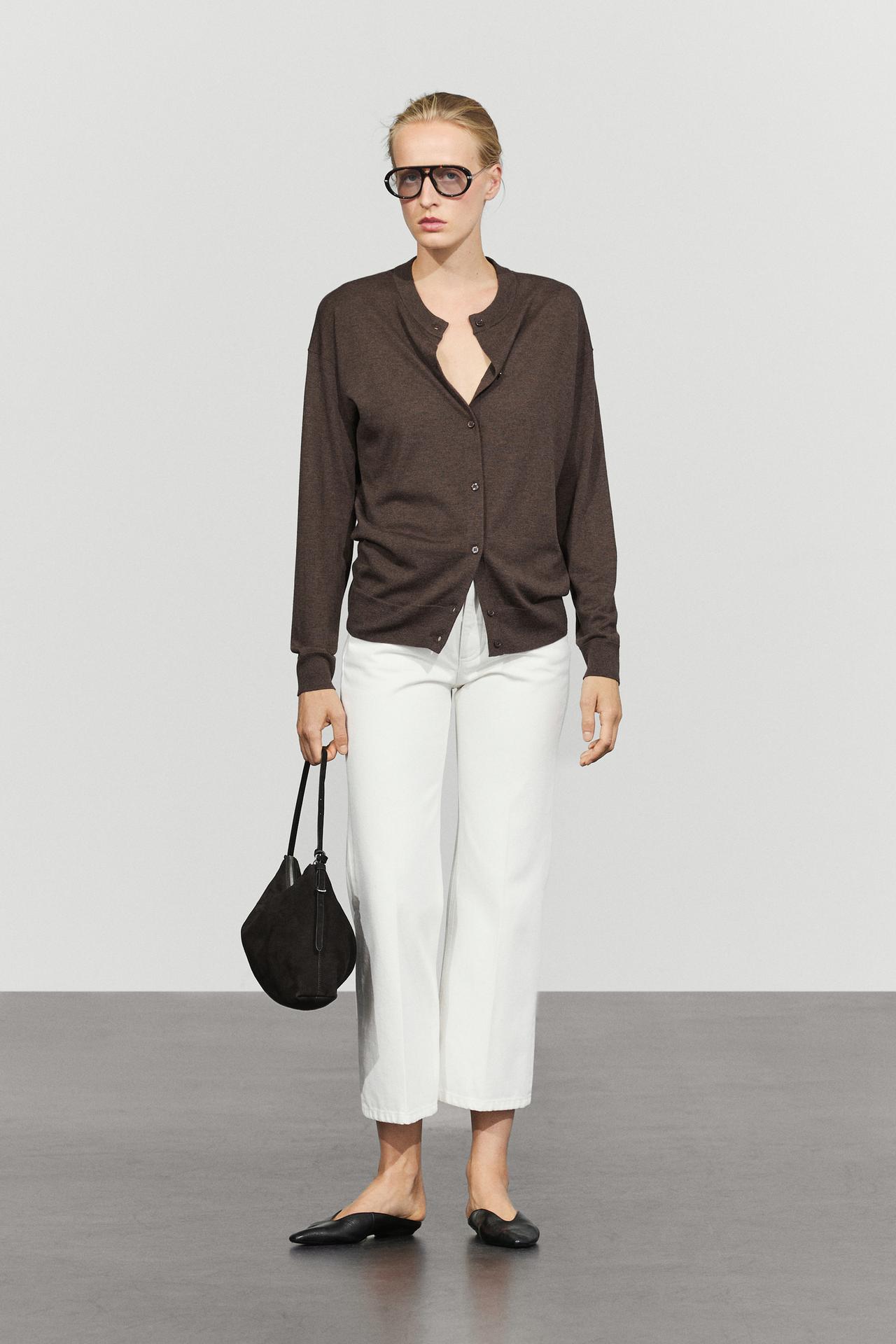 Long knit buttoned cardigan — MOLE BROWN