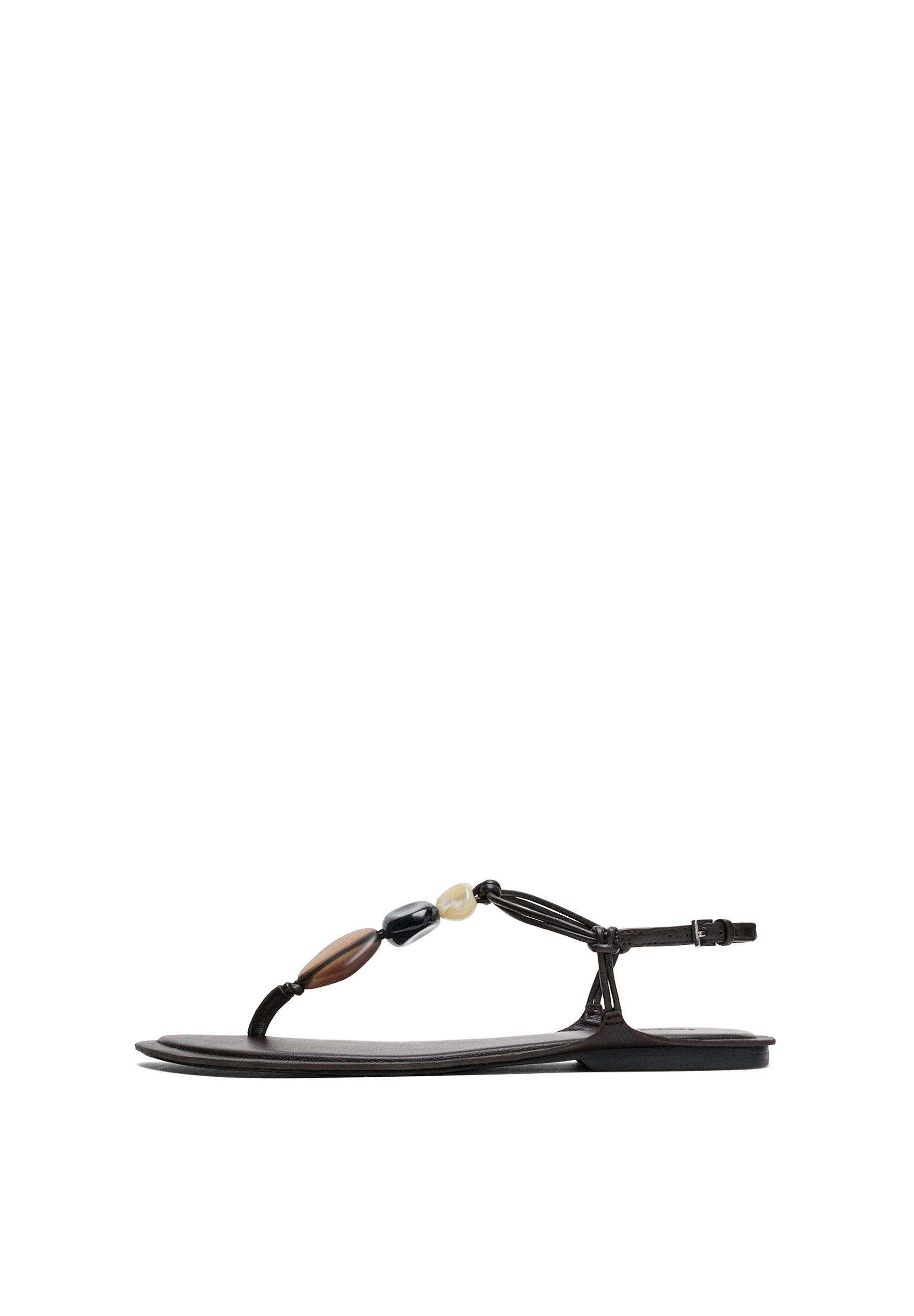 Flat slider sandals with stones — BROWN