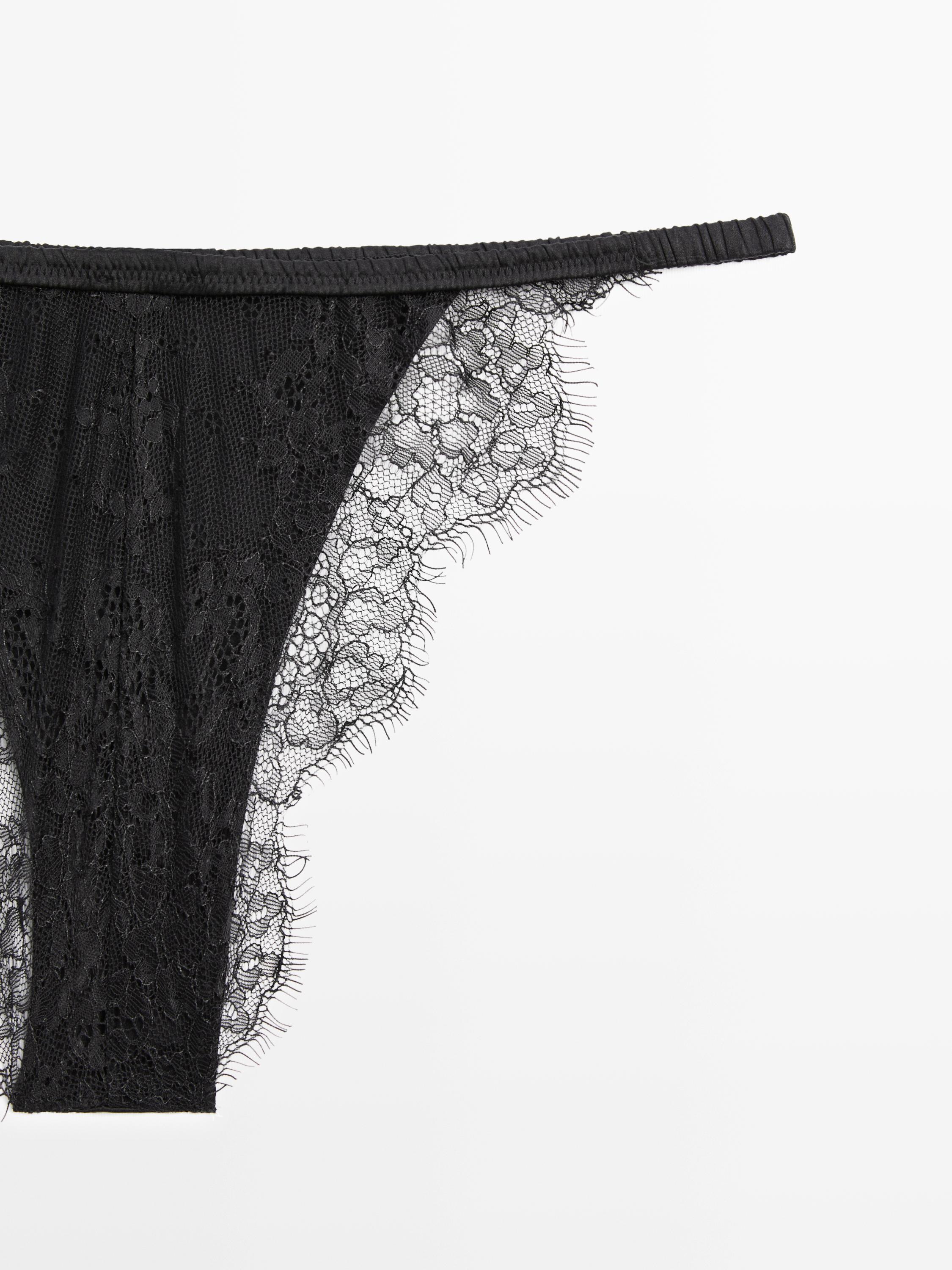 Silk briefs with lace detail — BLACK