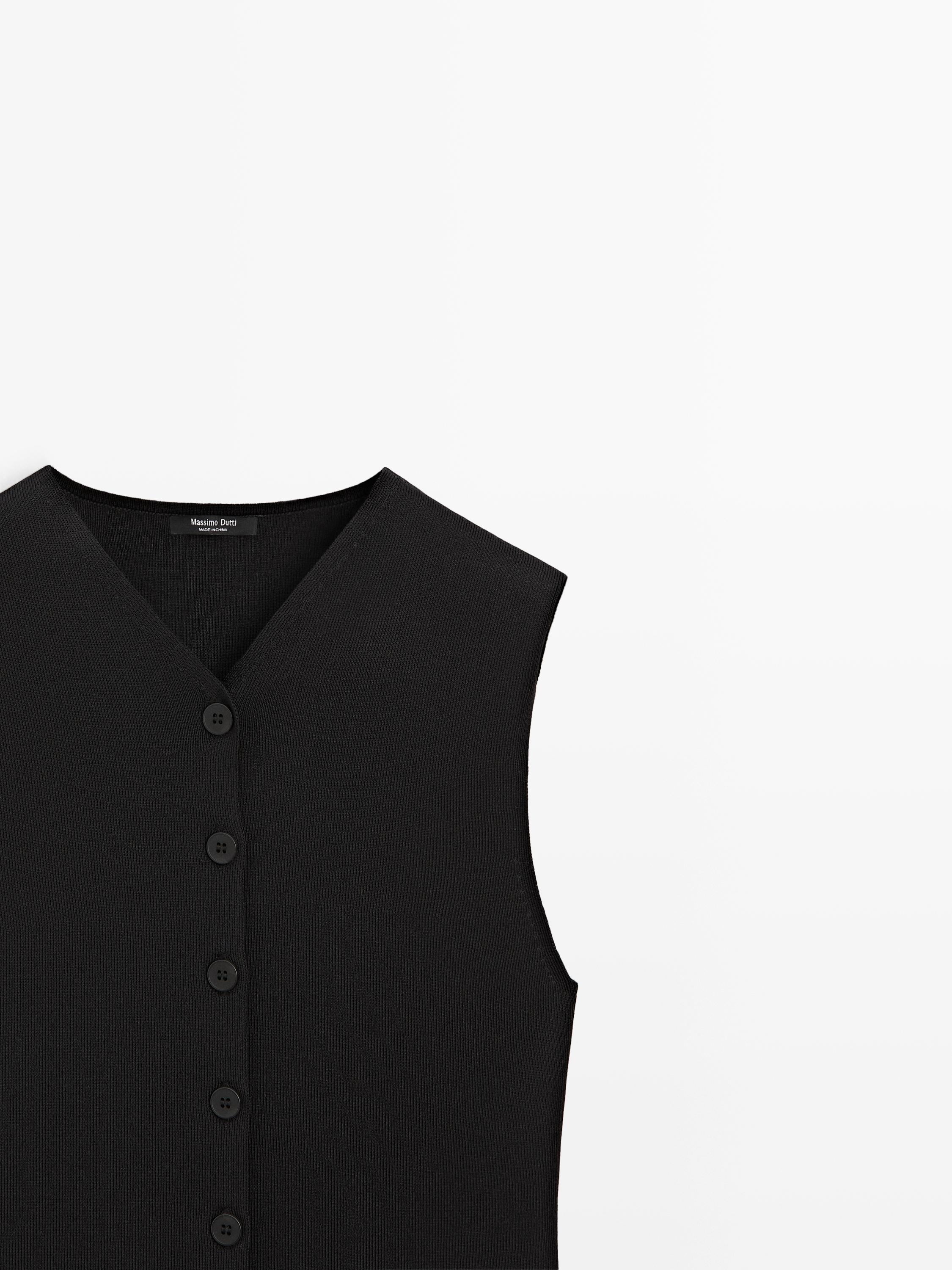 V-neck vest with button details — BLACK
