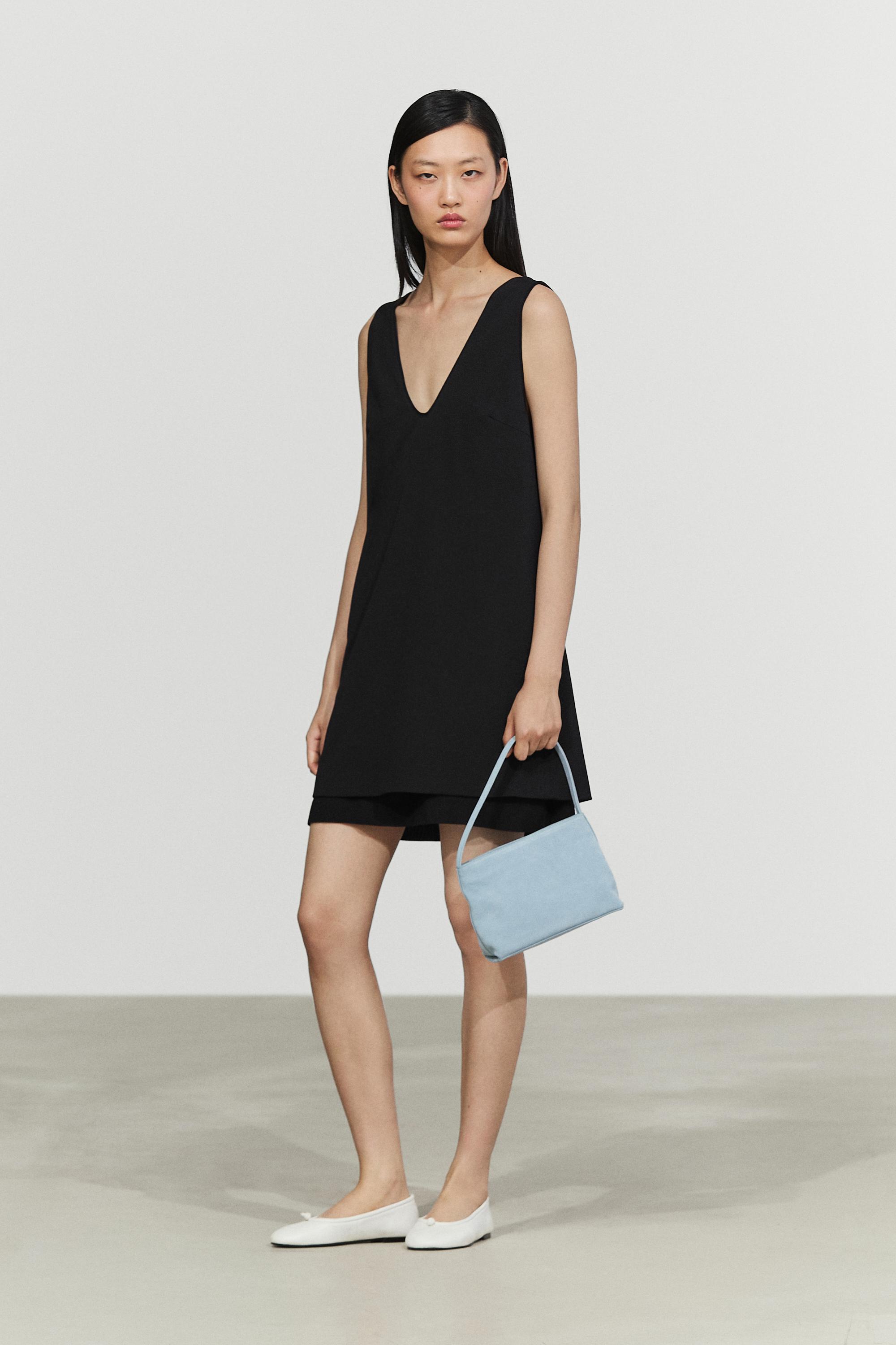 Double-fabric mini dress — BLACK