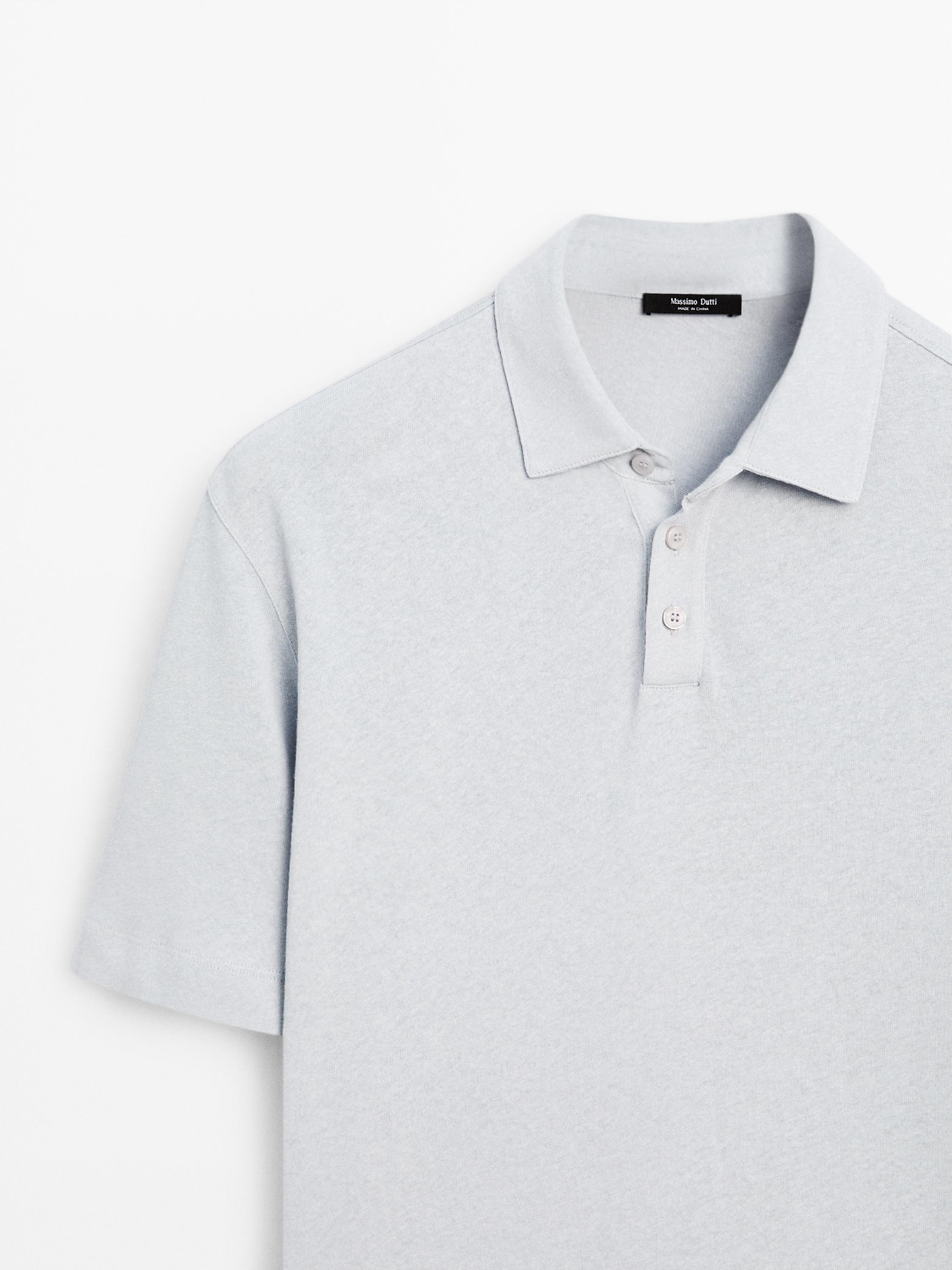 Short sleeve linen blend polo shirt