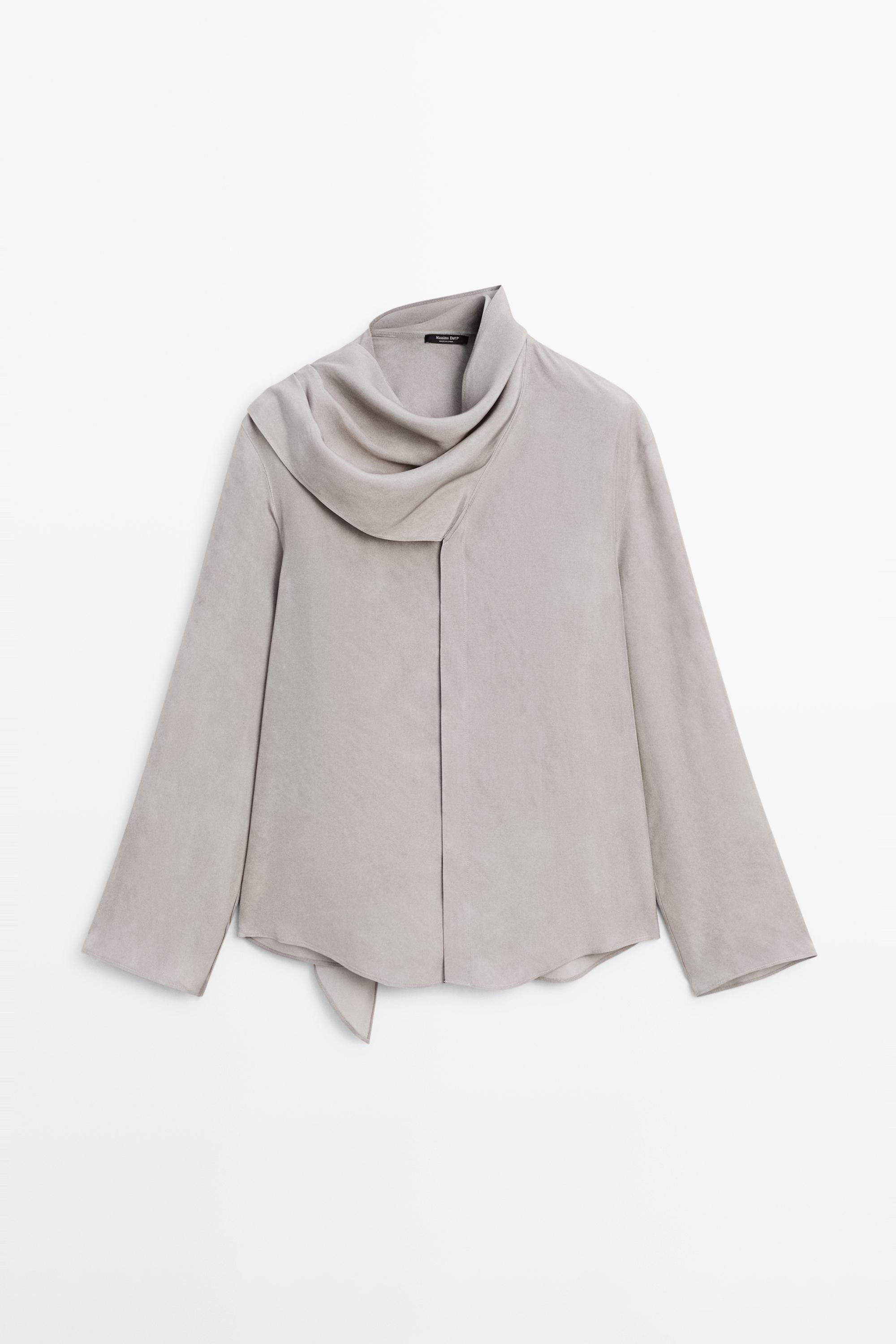Flowing shirt with scarf detail — GREY