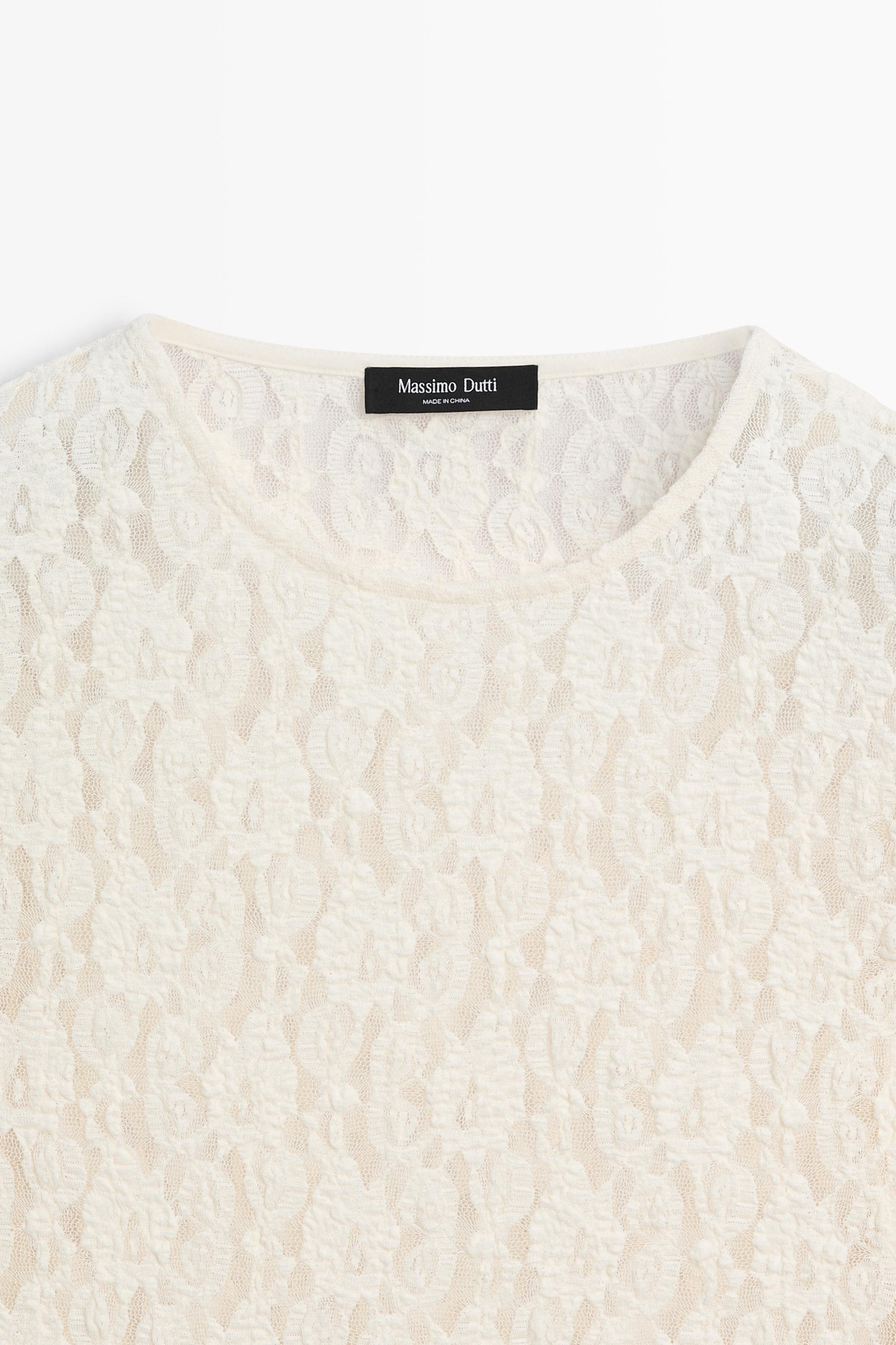 Long sleeve lace detail T-shirt — CREAM