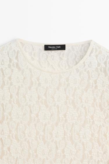 Long sleeve lace detail T-shirt — CREAM 8