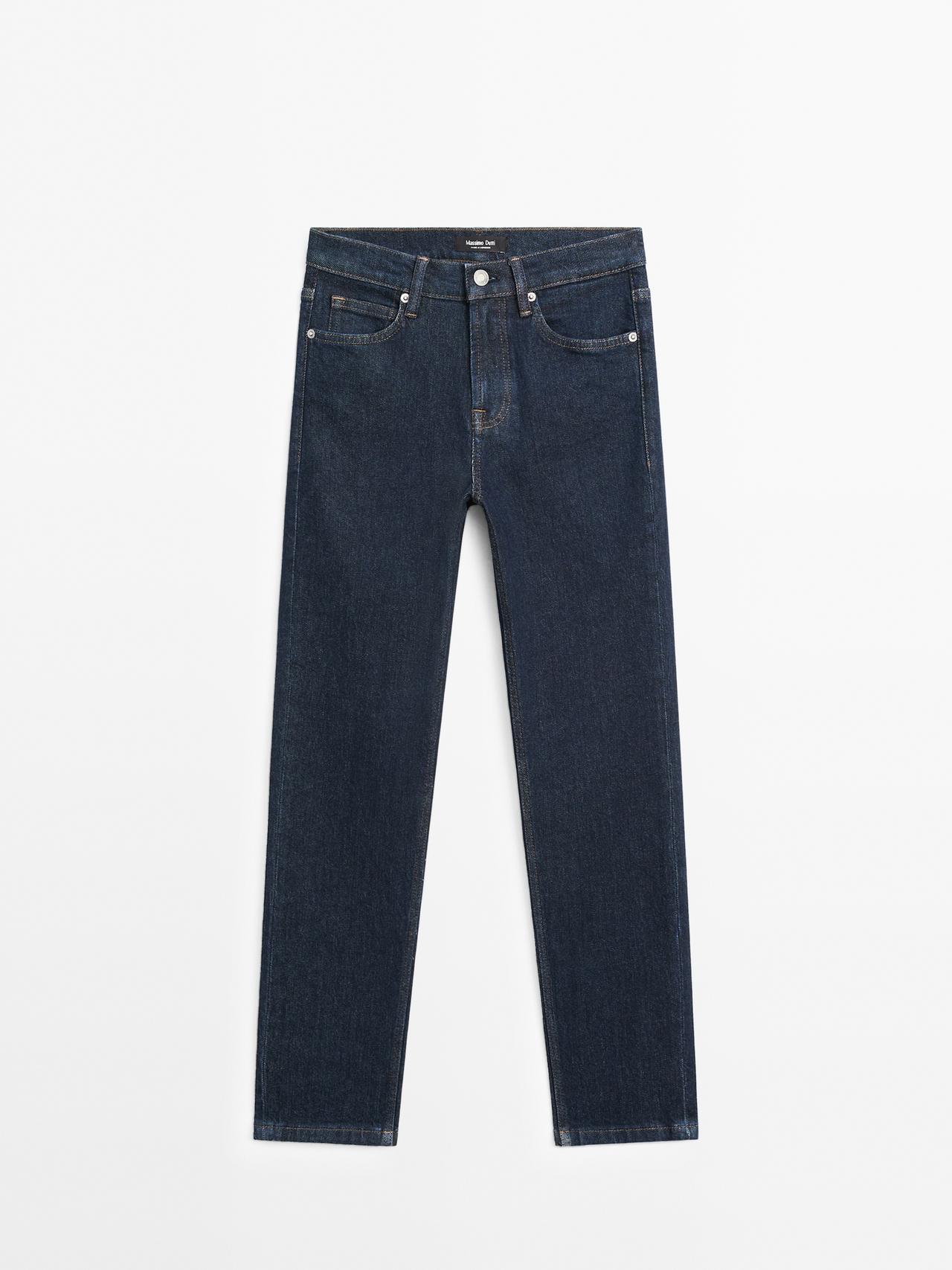 Massimo Dutti - Dame - Mid Waist, Slim Fit Stumpebukser I Denim - Mørkeblå - 42