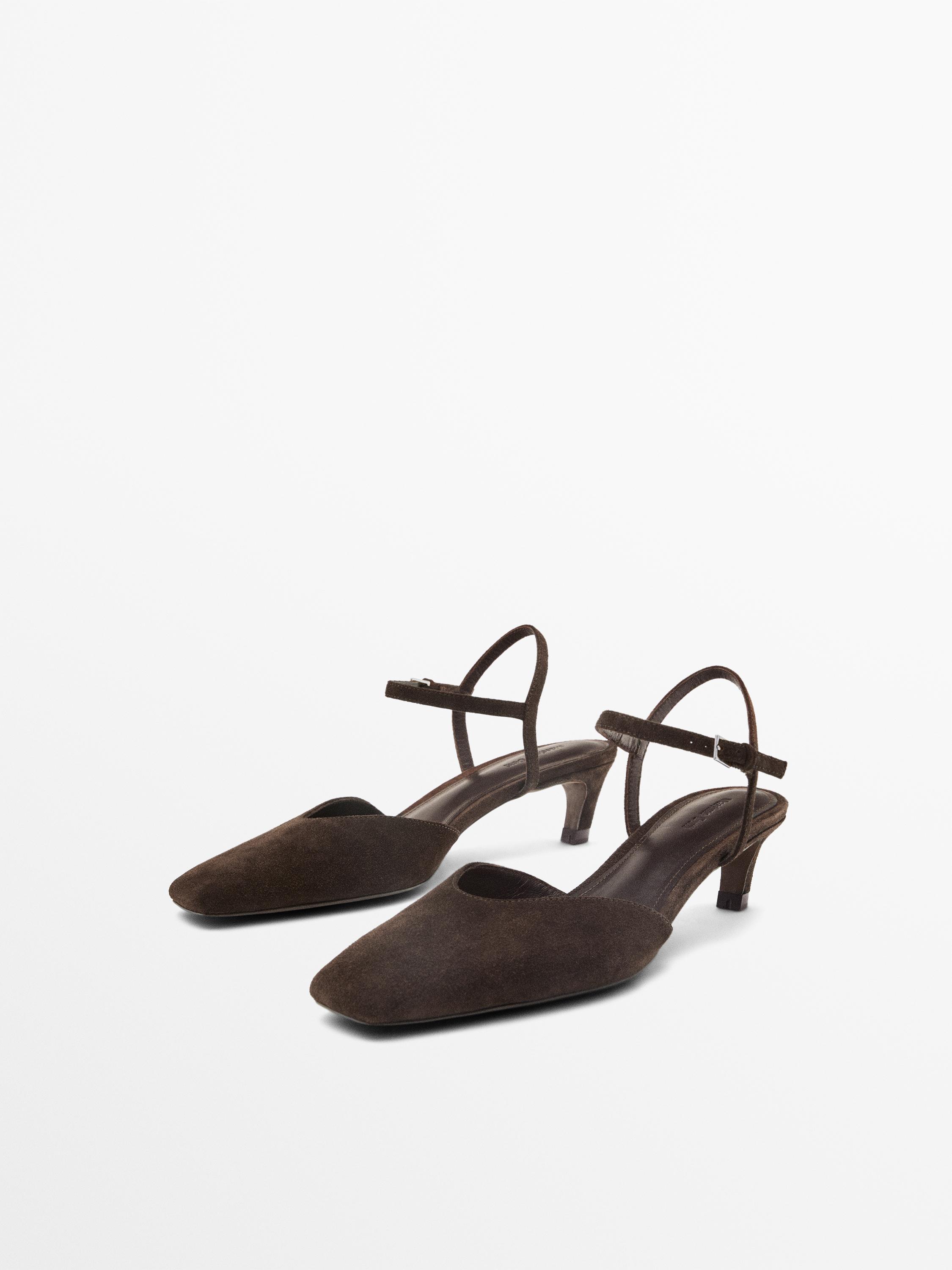 Split leather heeled shoes — BROWN