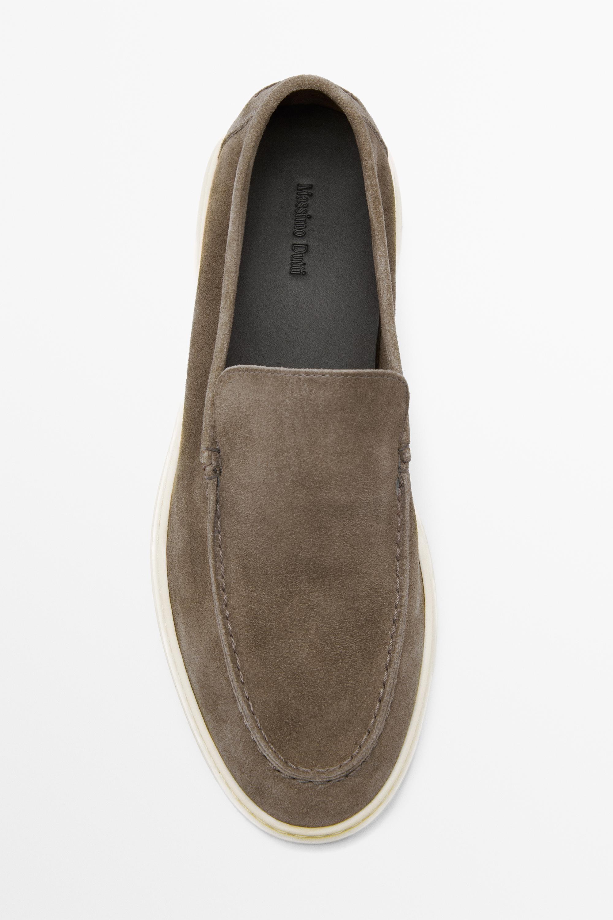 Split suede leather moc toe loafer — MINK