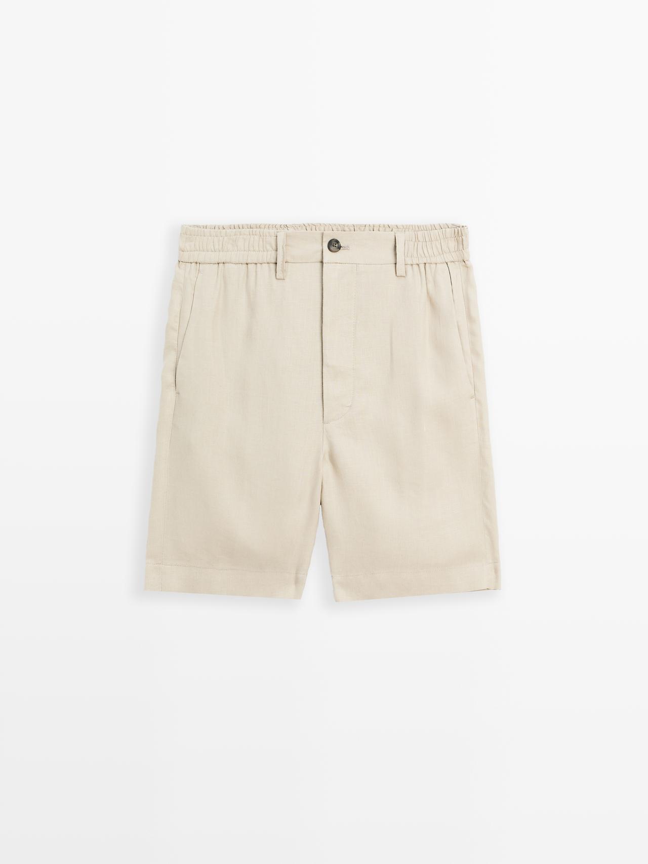 Massimo Dutti - Herre - Joggingbukselignende Bermudashorts I 100 % Hør - Sand - M