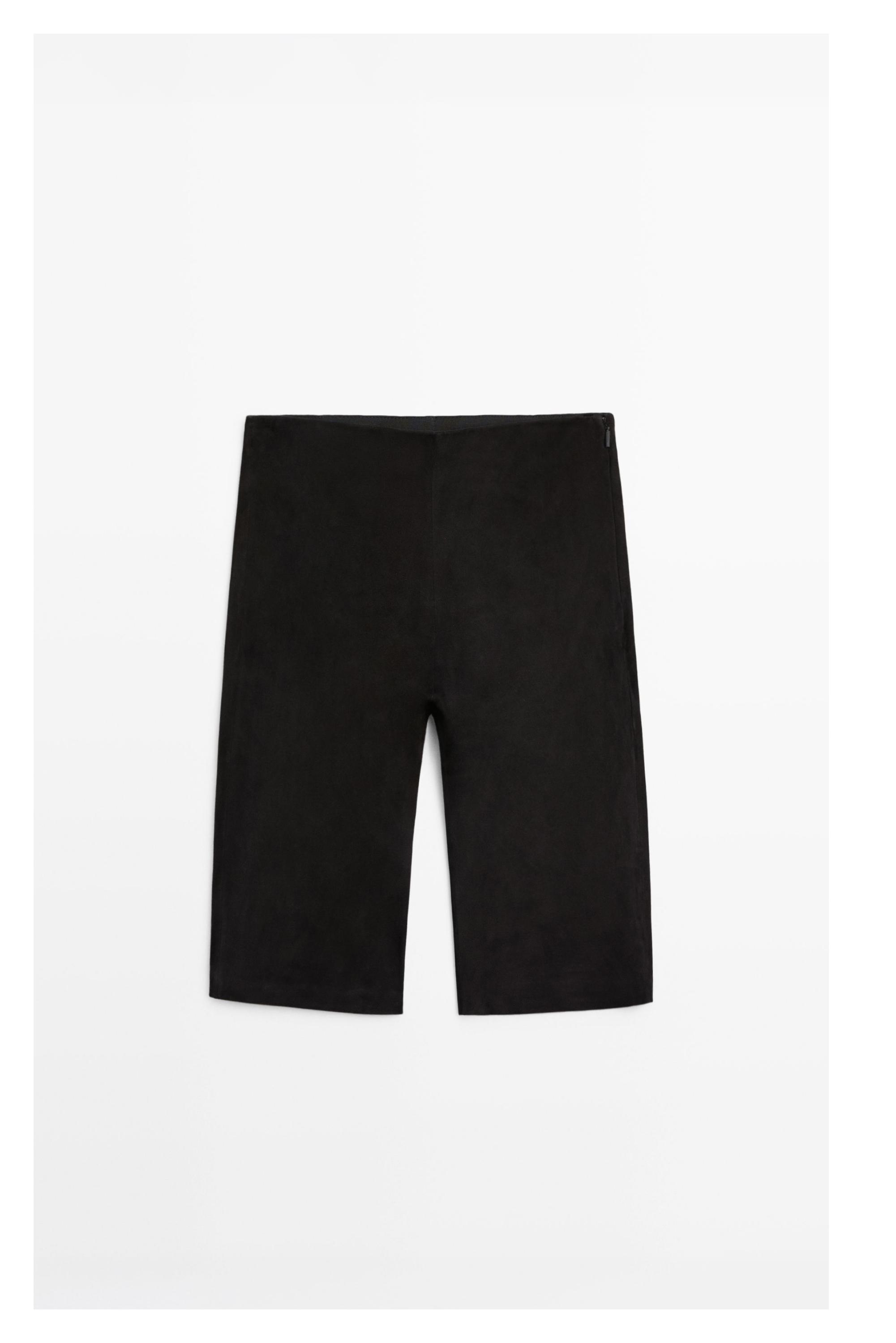Suede leather cycling shorts — BLACK